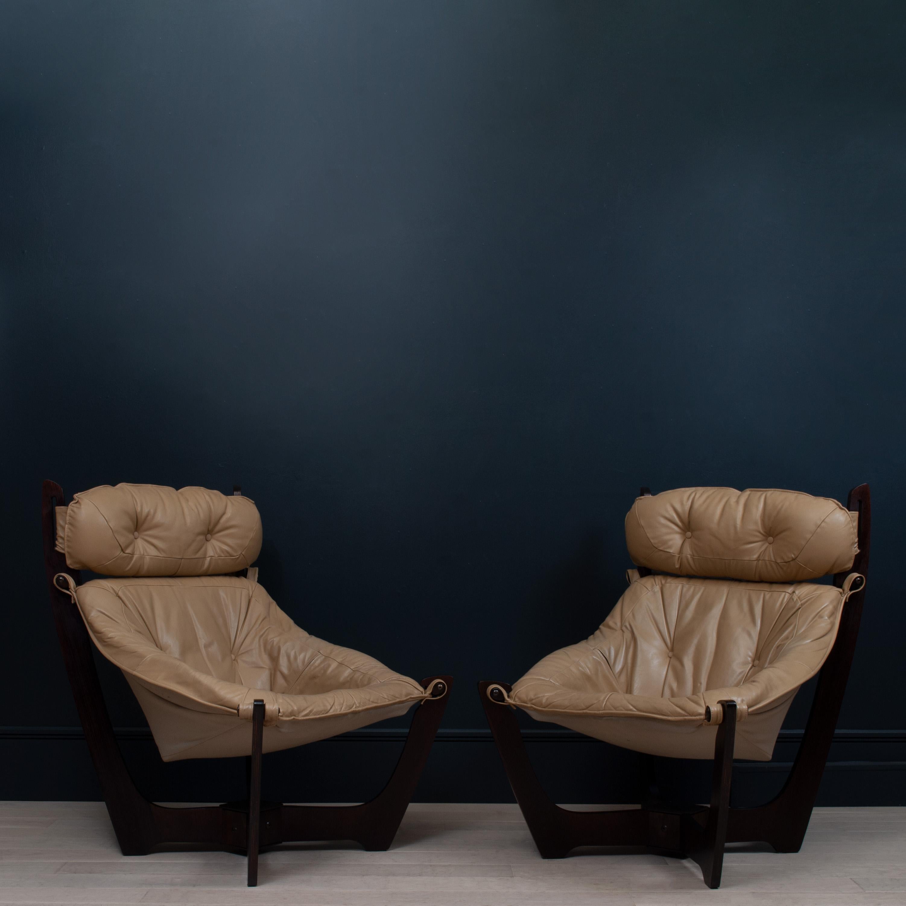 Leather Pair of Nordic Luna Chairs