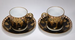Pair of Noritake Art Deco Coffee Cups & Saucers 1920s, Black and Gold