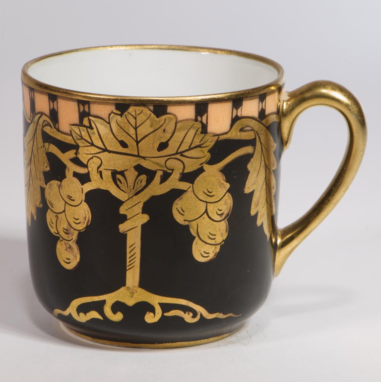 Pair of Noritake Art Deco Coffee Cups and Saucers 1920s, Black and Gold For  Sale at 1stDibs