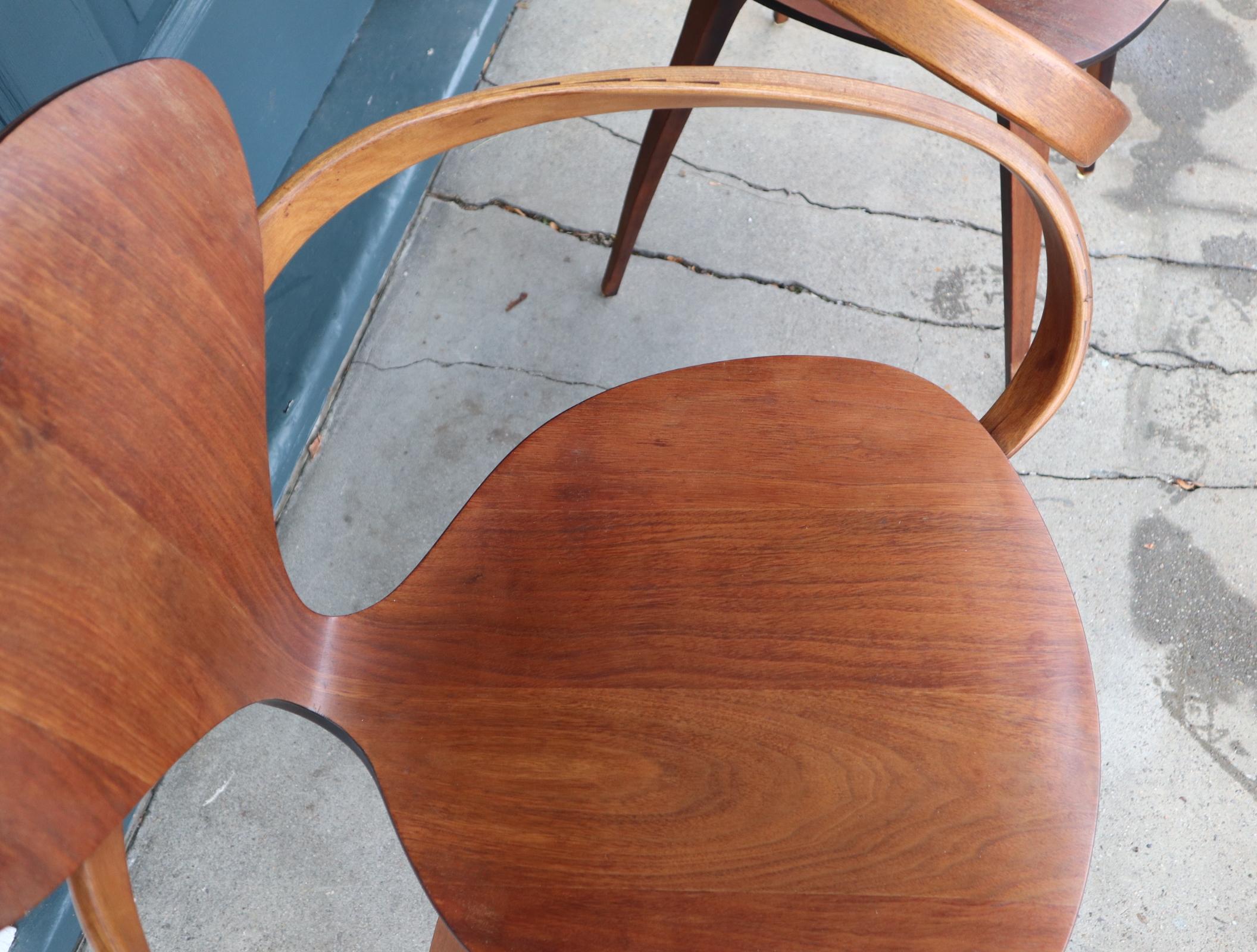 American Pair of Norman Cherner Bentwood Pretzel Chairs in Walnut for Plycraft