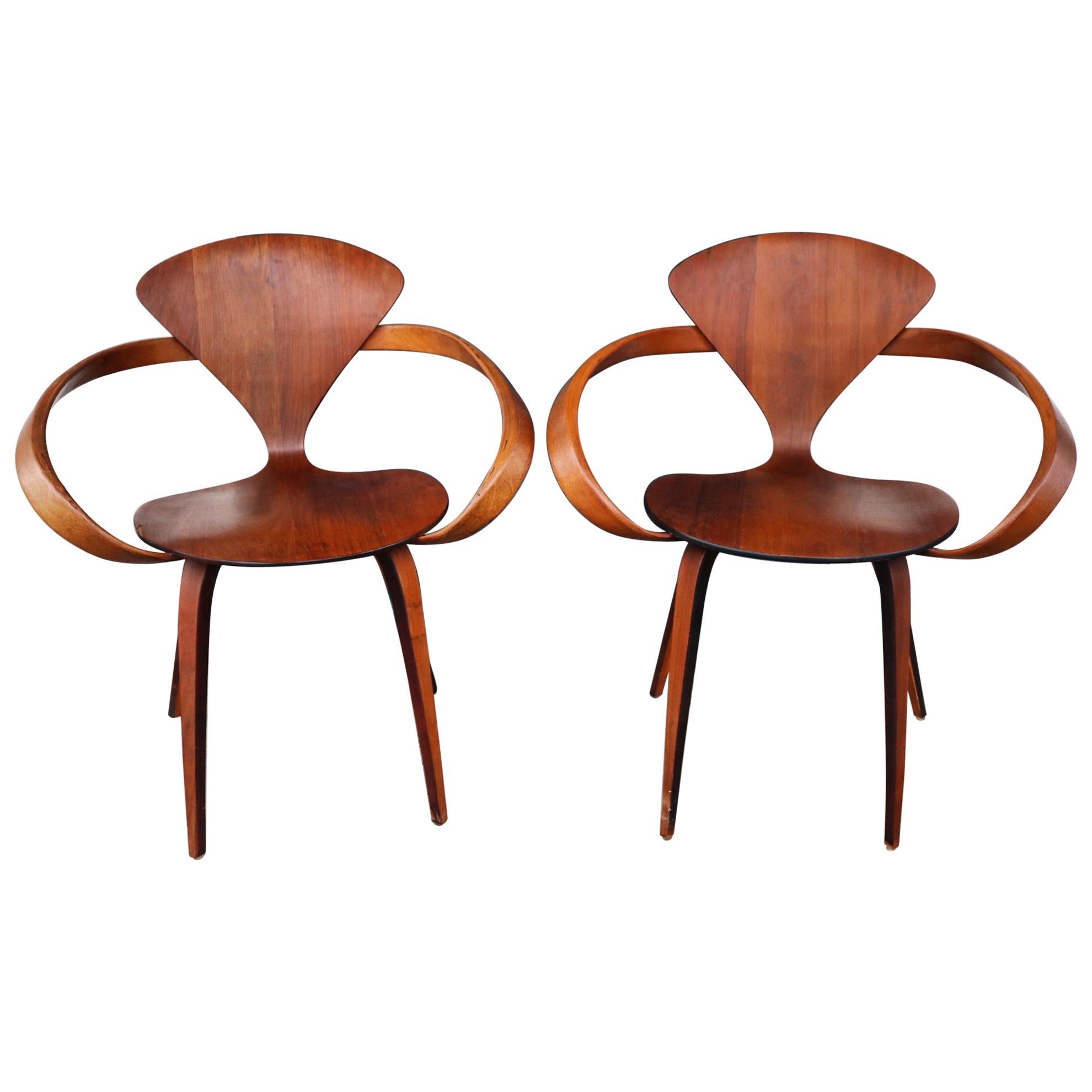 Pair of Norman Cherner Bentwood Pretzel Chairs in Walnut for Plycraft