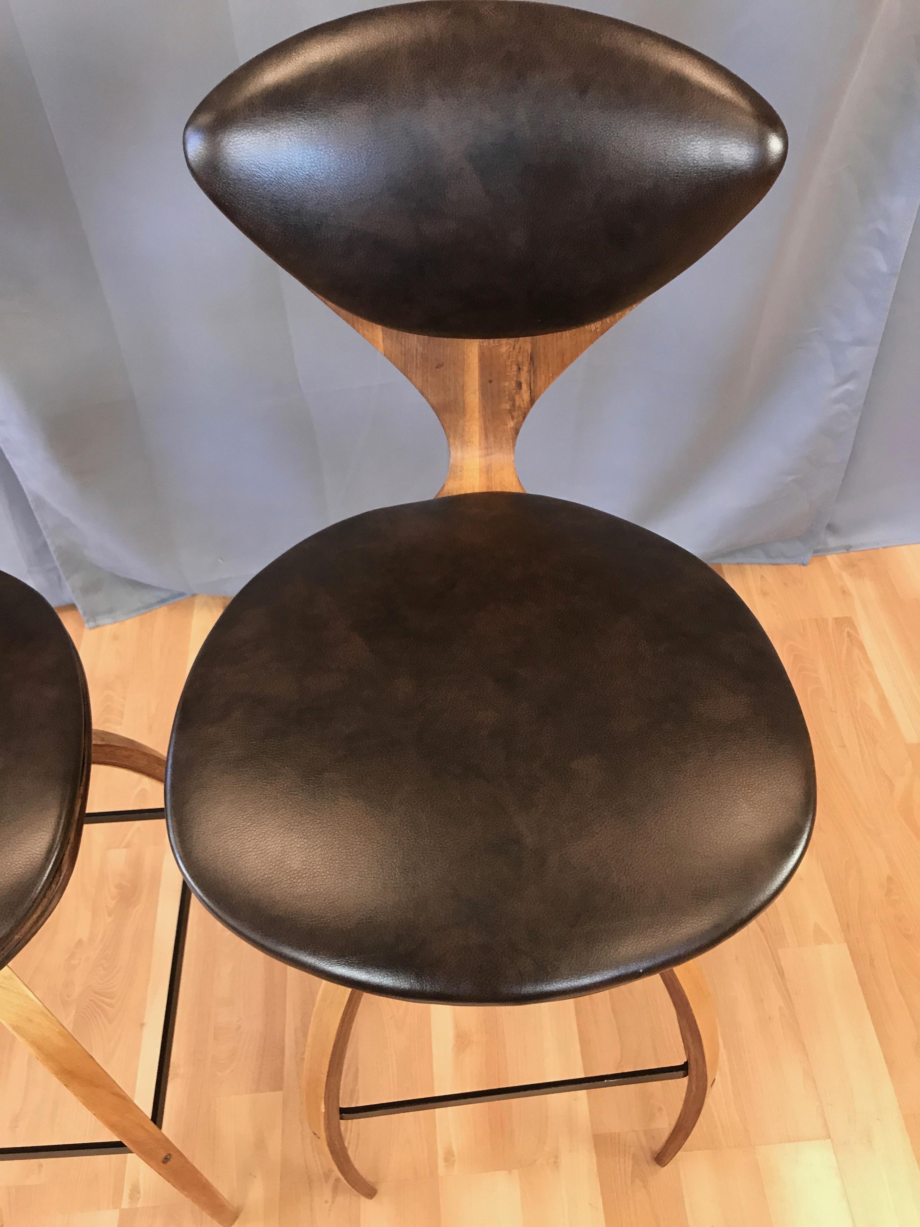 Pair of Norman Cherner for Plycraft Tall Walnut Swivel Barstools, 1960s 3