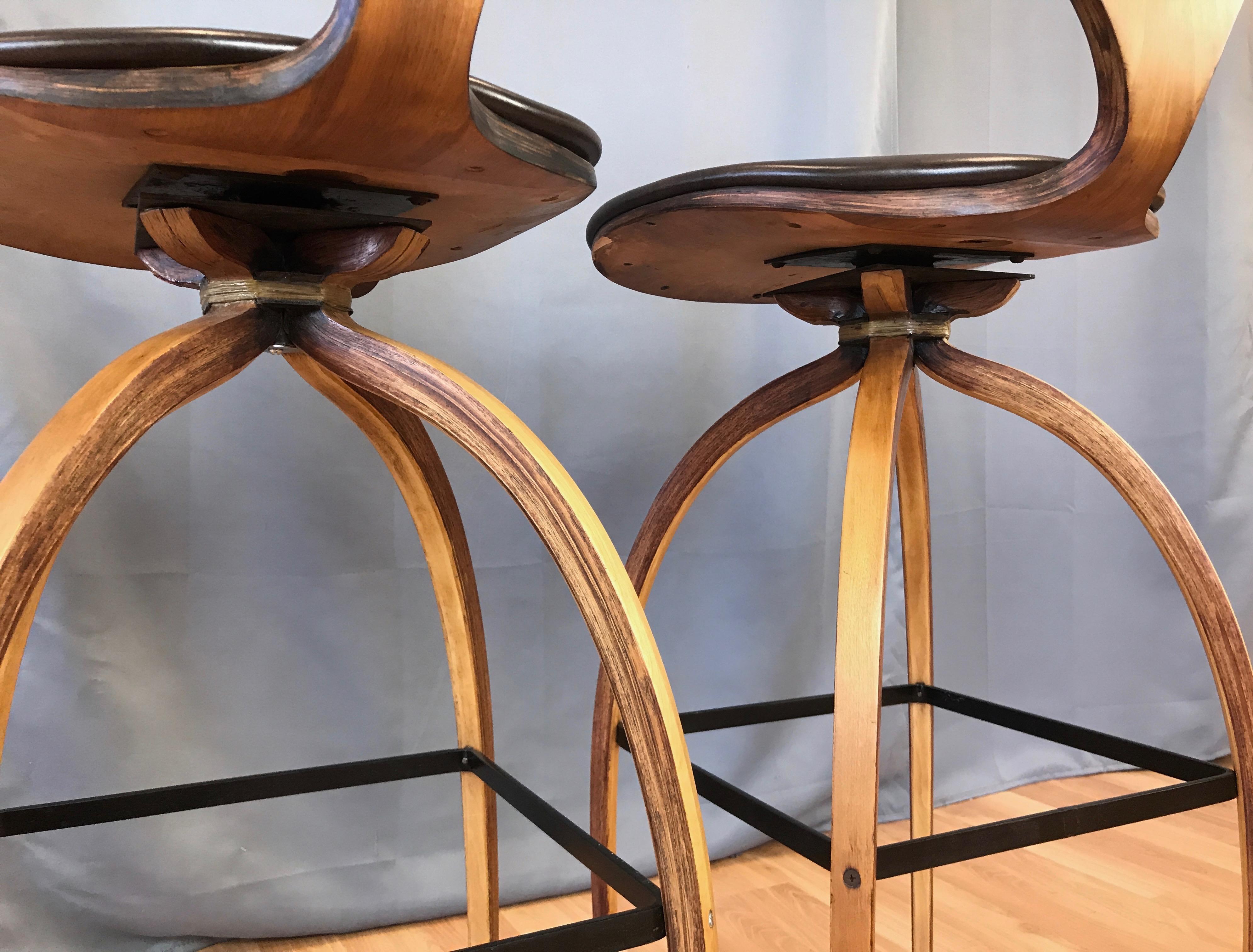 Pair of Norman Cherner for Plycraft Tall Walnut Swivel Barstools, 1960s 6