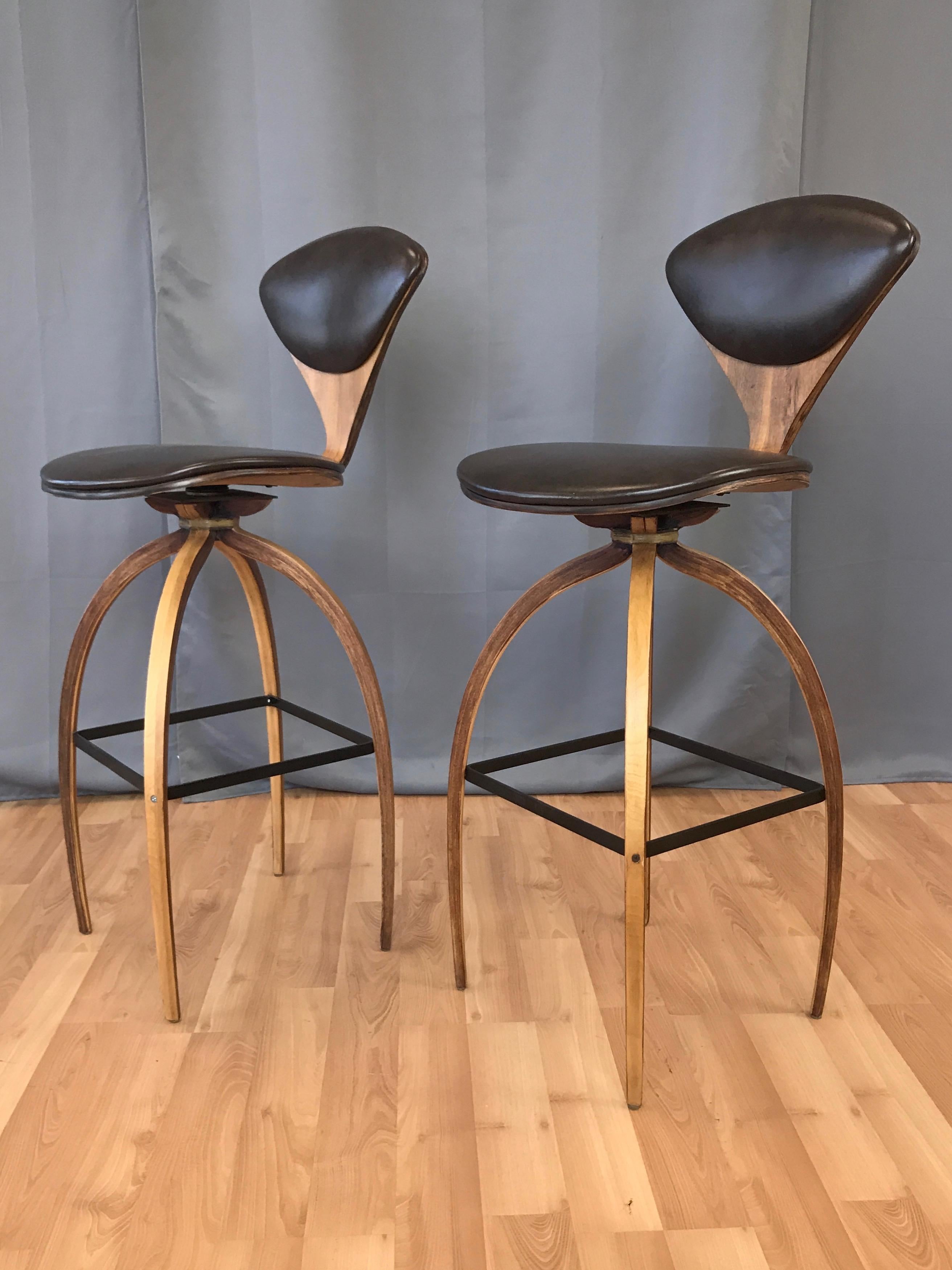 Mid-Century Modern Pair of Norman Cherner for Plycraft Tall Walnut Swivel Barstools, 1960s
