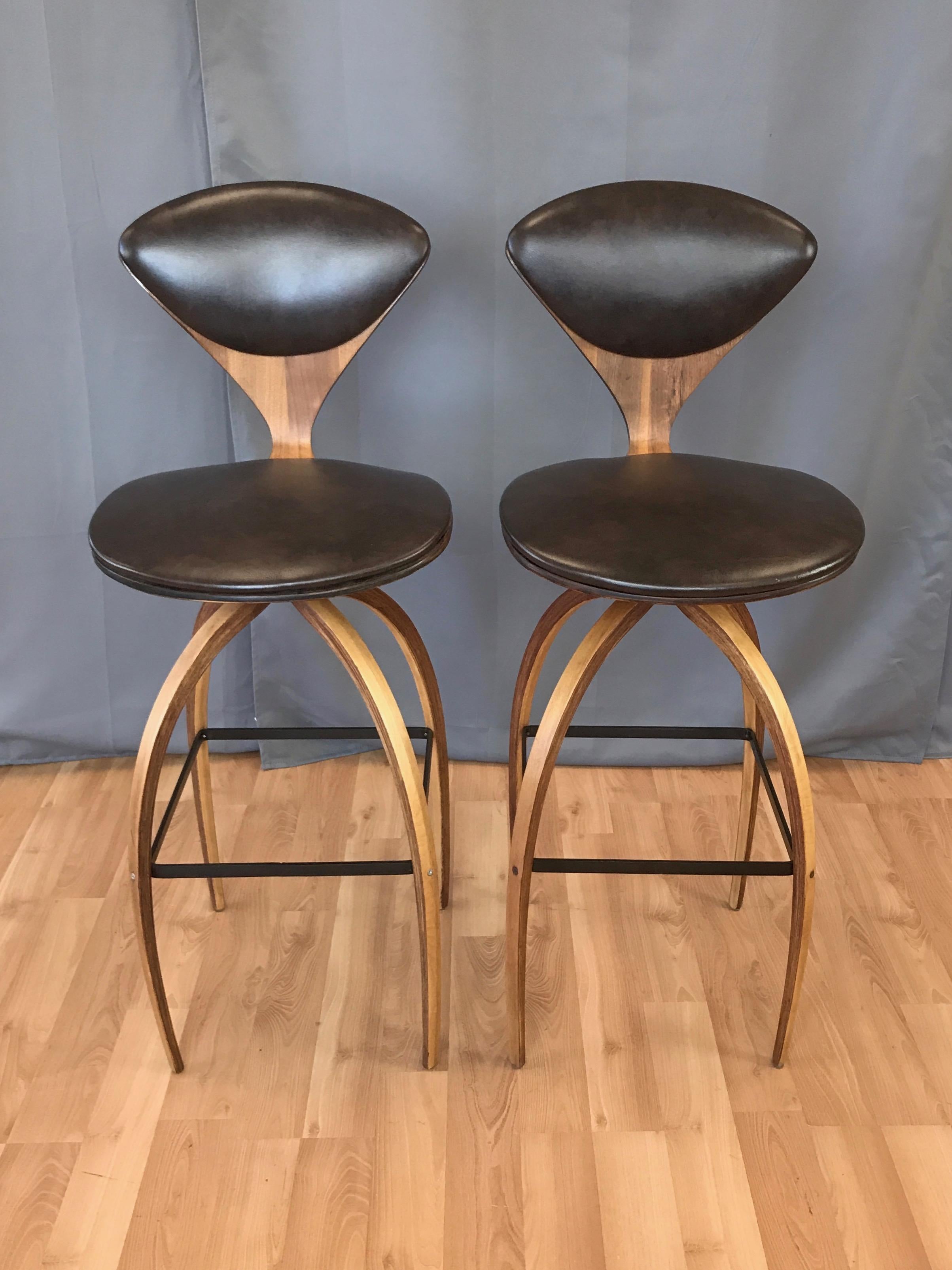 Pair of Norman Cherner for Plycraft Tall Walnut Swivel Barstools, 1960s 1