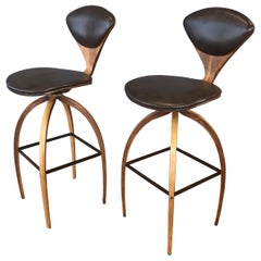 Pair of Norman Cherner for Plycraft Tall Walnut Swivel Barstools, 1960s