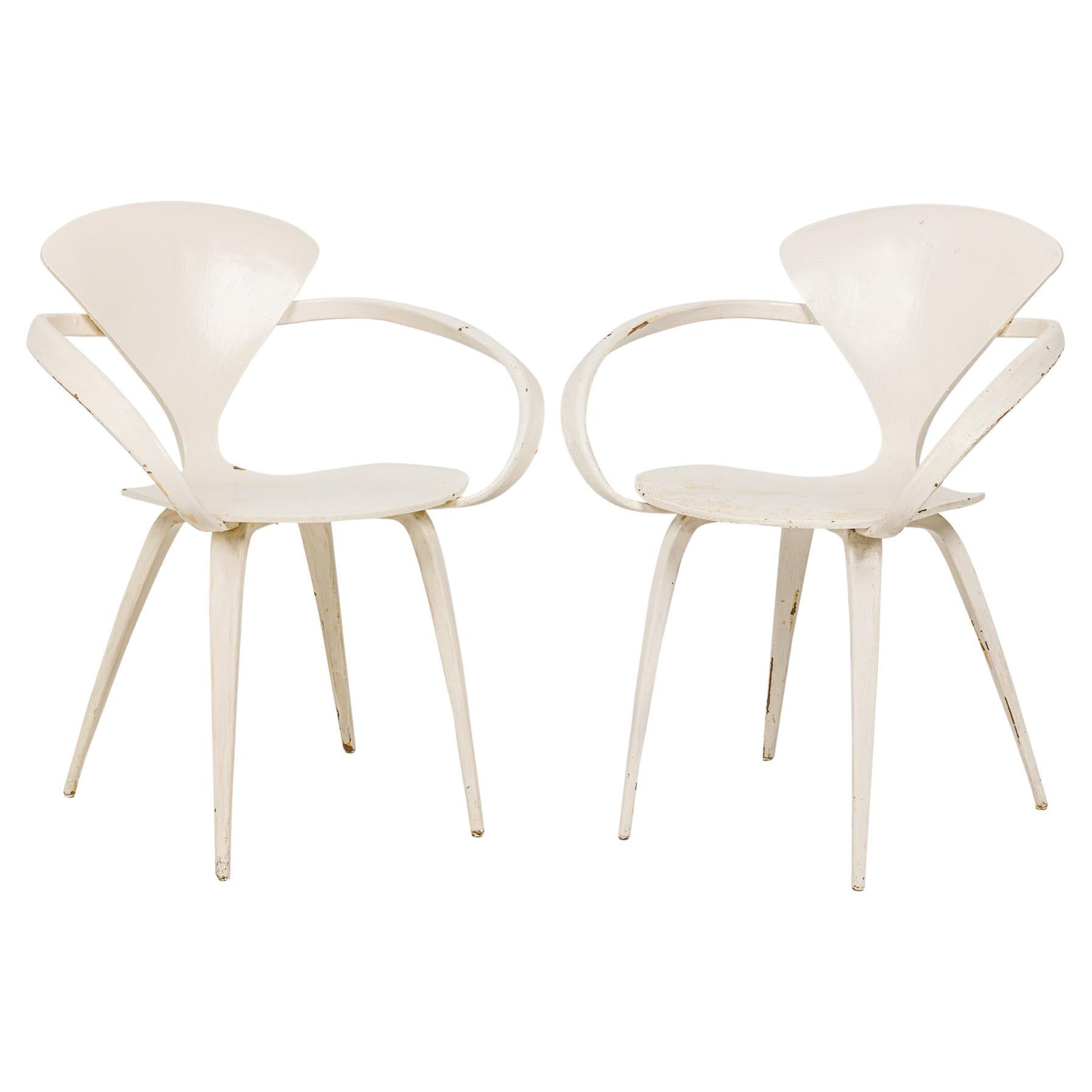 Pair of Norman Cherner for Plycraft White Bentwood 'Pretzel' Dining Chairs