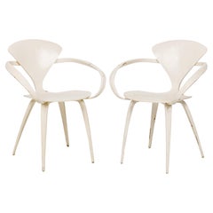 Vintage Pair of Norman Cherner for Plycraft White Bentwood 'Pretzel' Dining Chairs