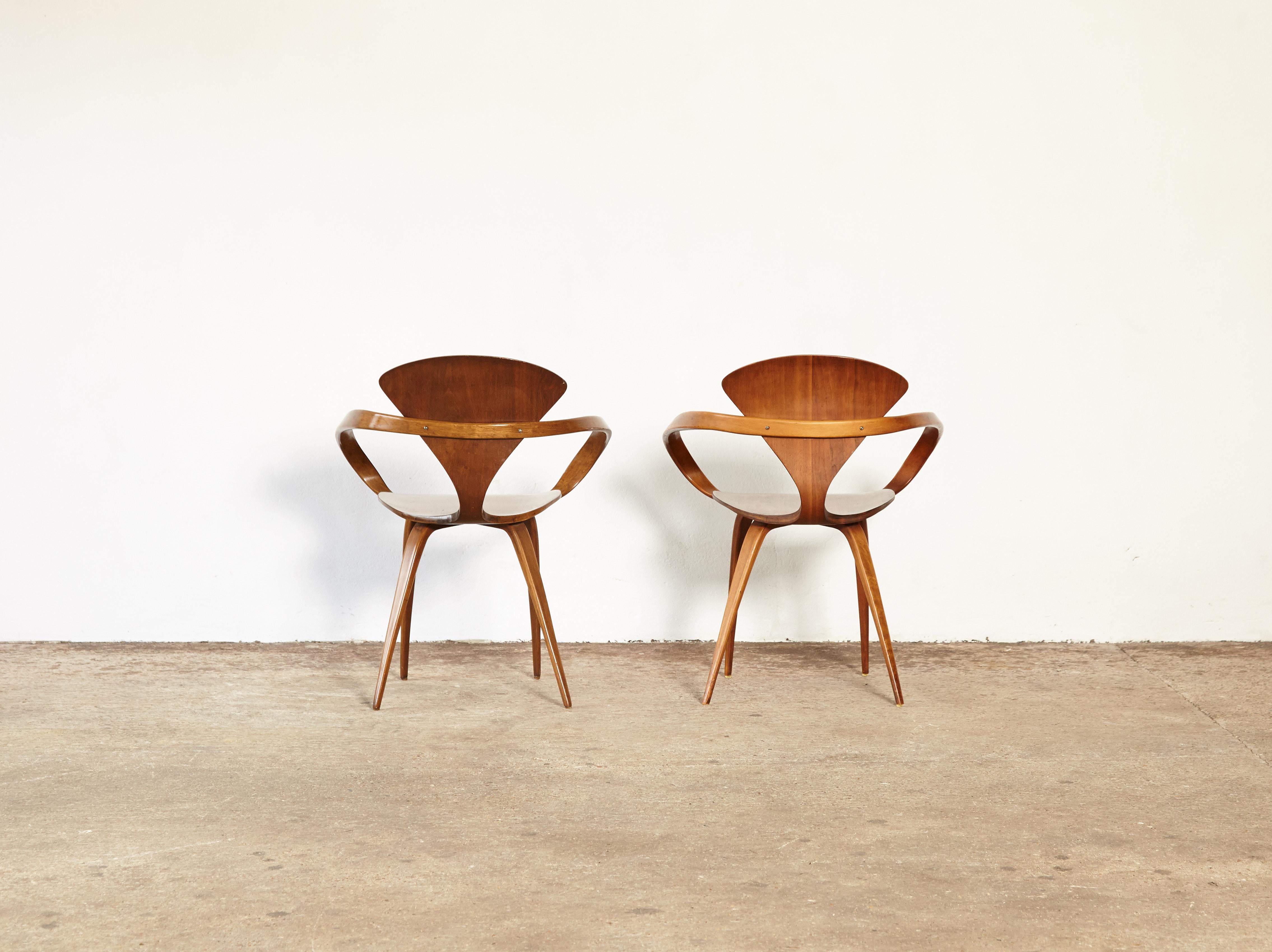 Wood Pair of Norman Cherner Pretzel Dining Chairs, Made by Plycraft, USA, 1960s