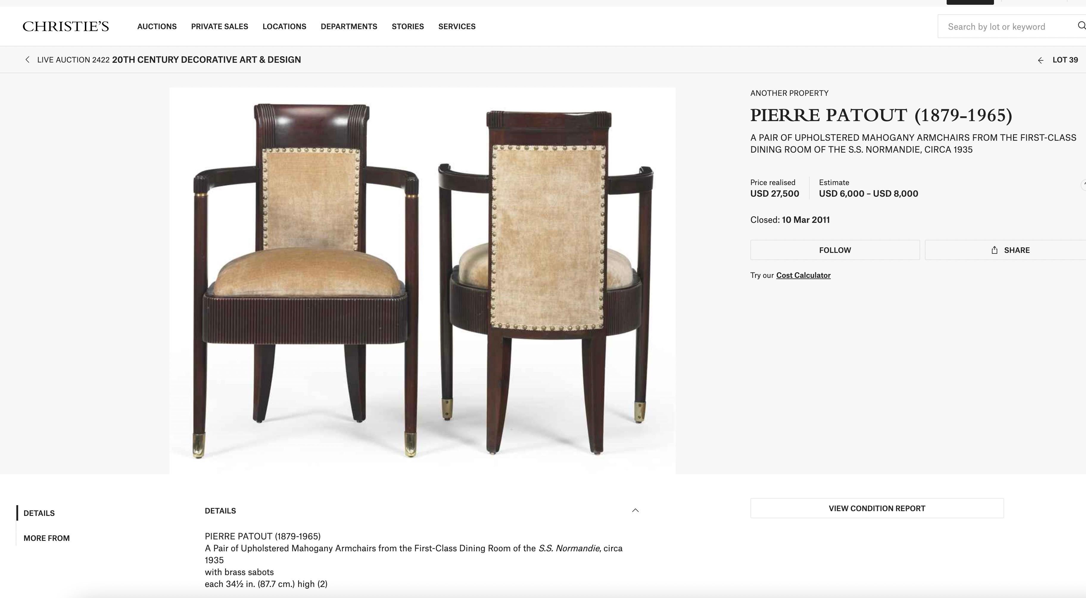 Normandie Art Deco Arm Chairs by Pierre Patout For Sale 1