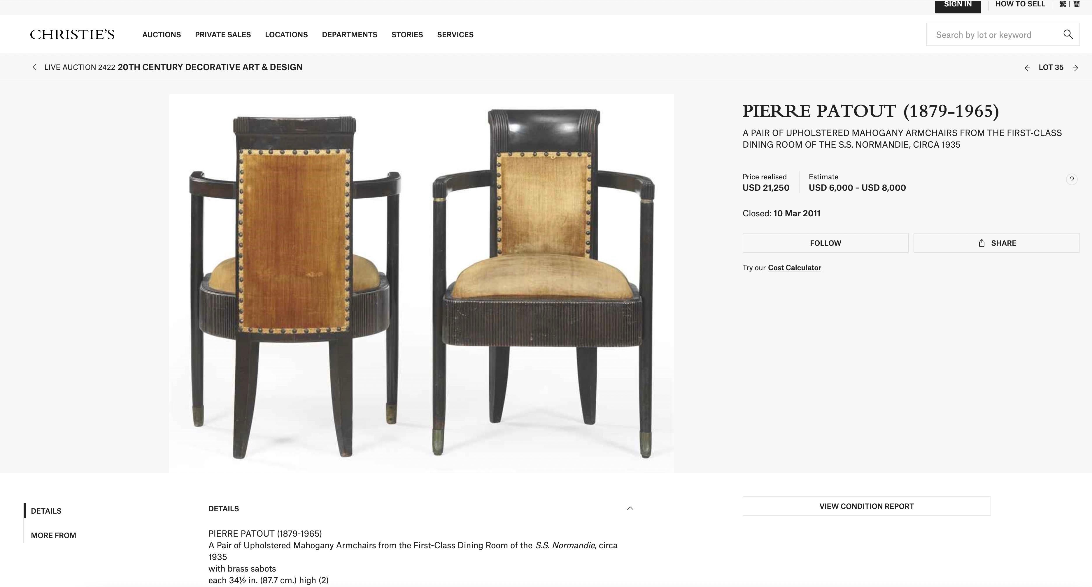 Normandie Art Deco Arm Chairs by Pierre Patout For Sale 2