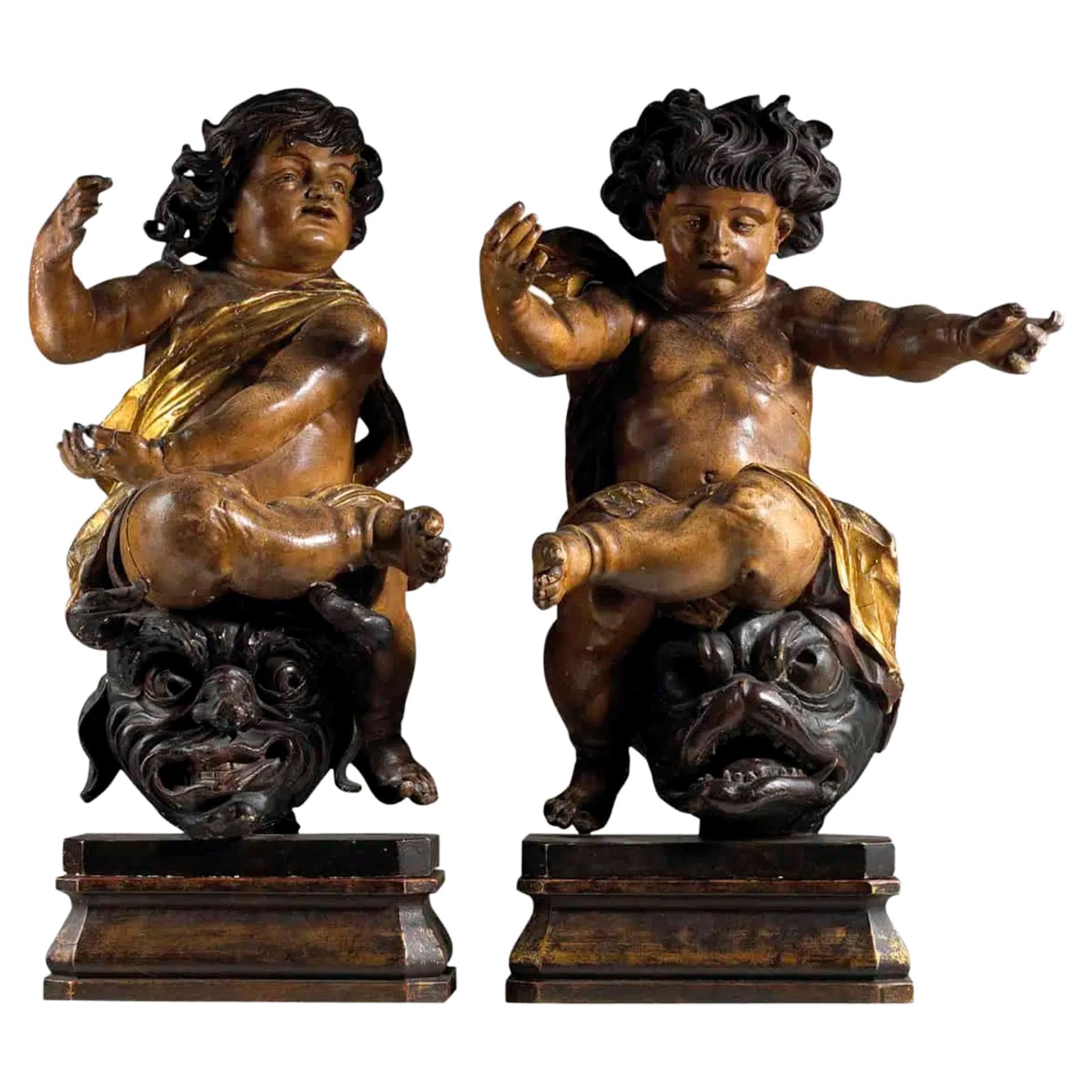 Pair of North European Baroque Cherubs, 17th Century For Sale
