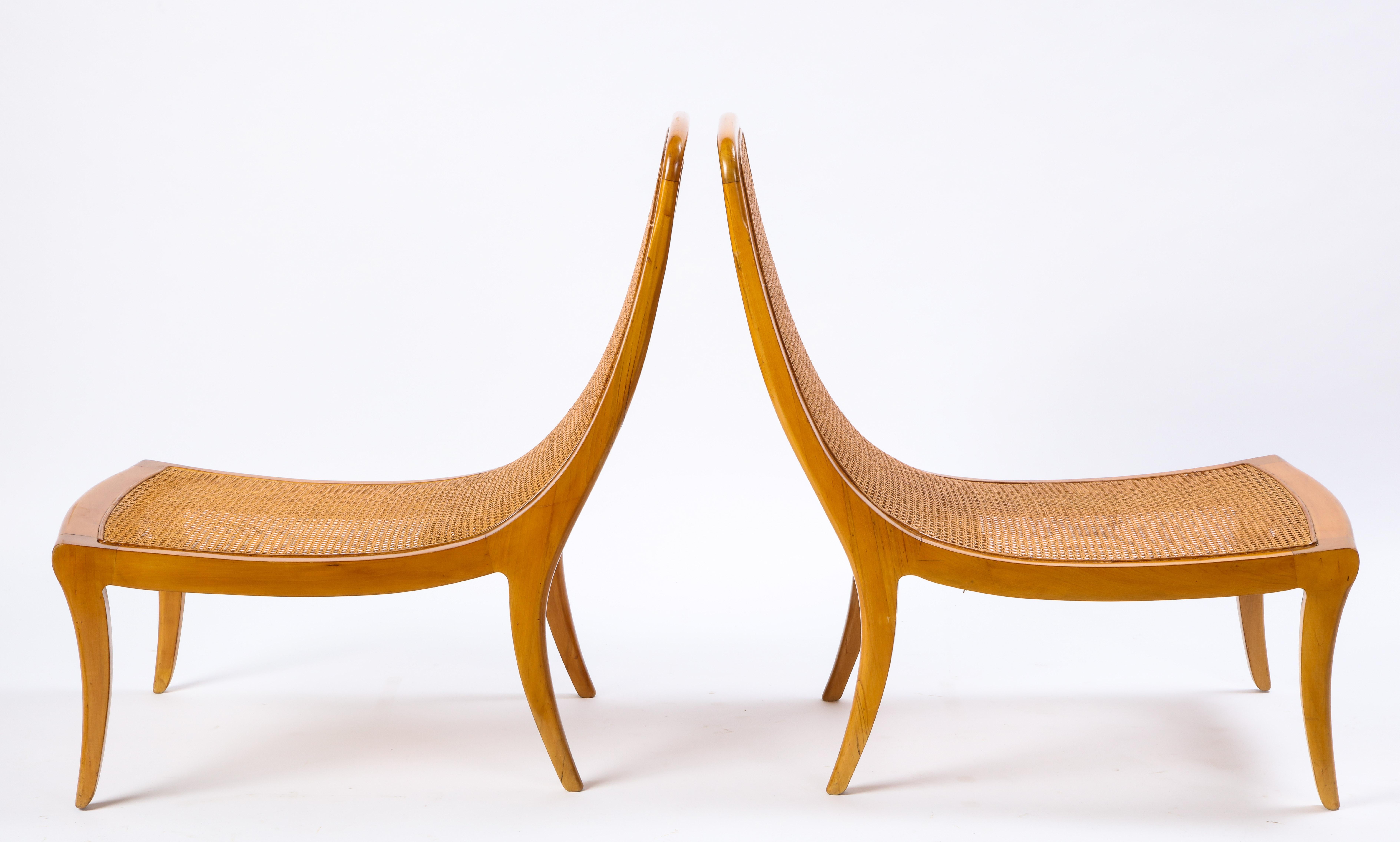 A Pair of Mid-century Dunbar Caned Birch Chairs, Mid-20th Century 7