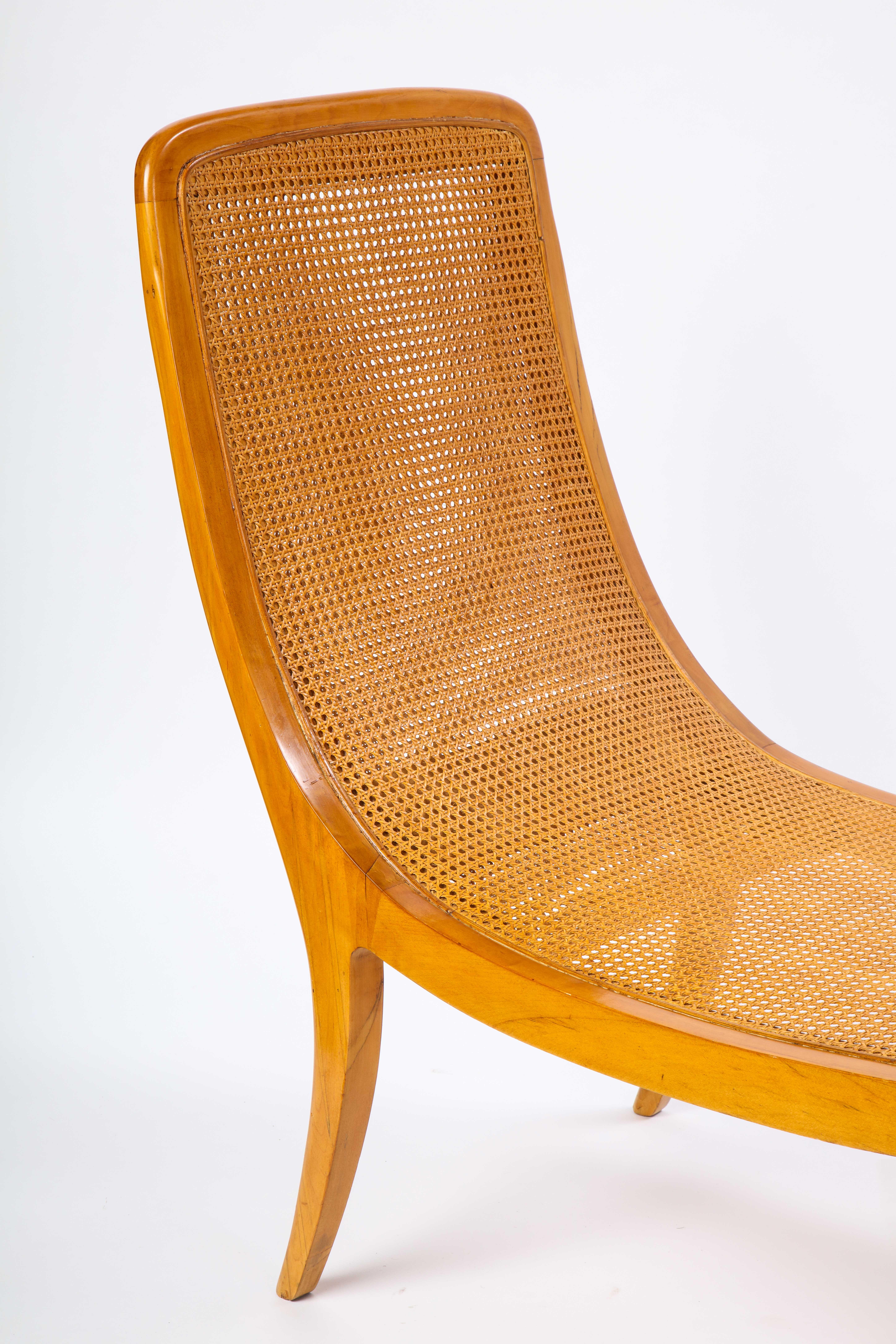 Pair of North European Caned Birch Chaises, Mid-20th Century For Sale 2