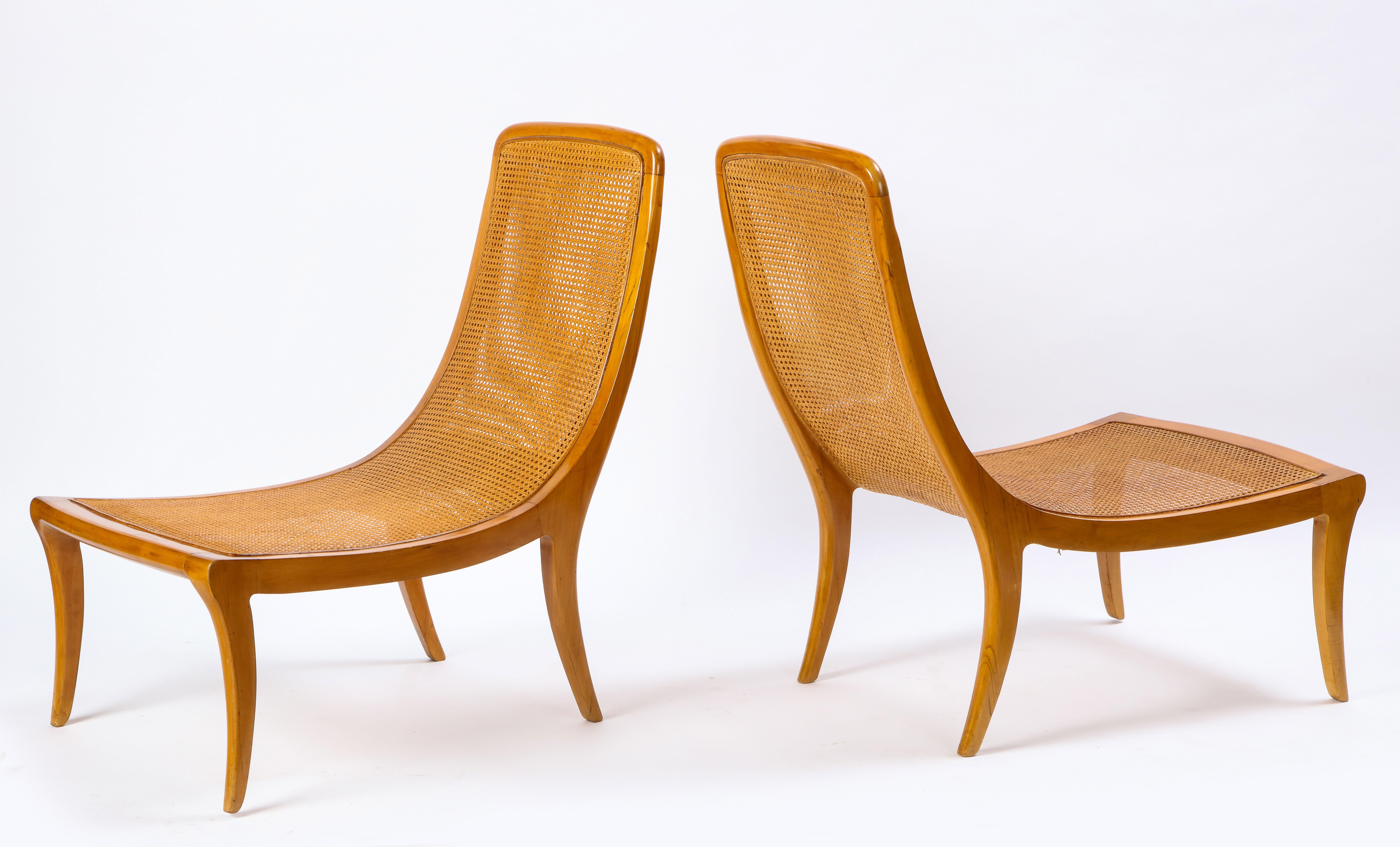 A Pair of Mid-century Dunbar Caned Birch Chairs, Mid-20th Century 2