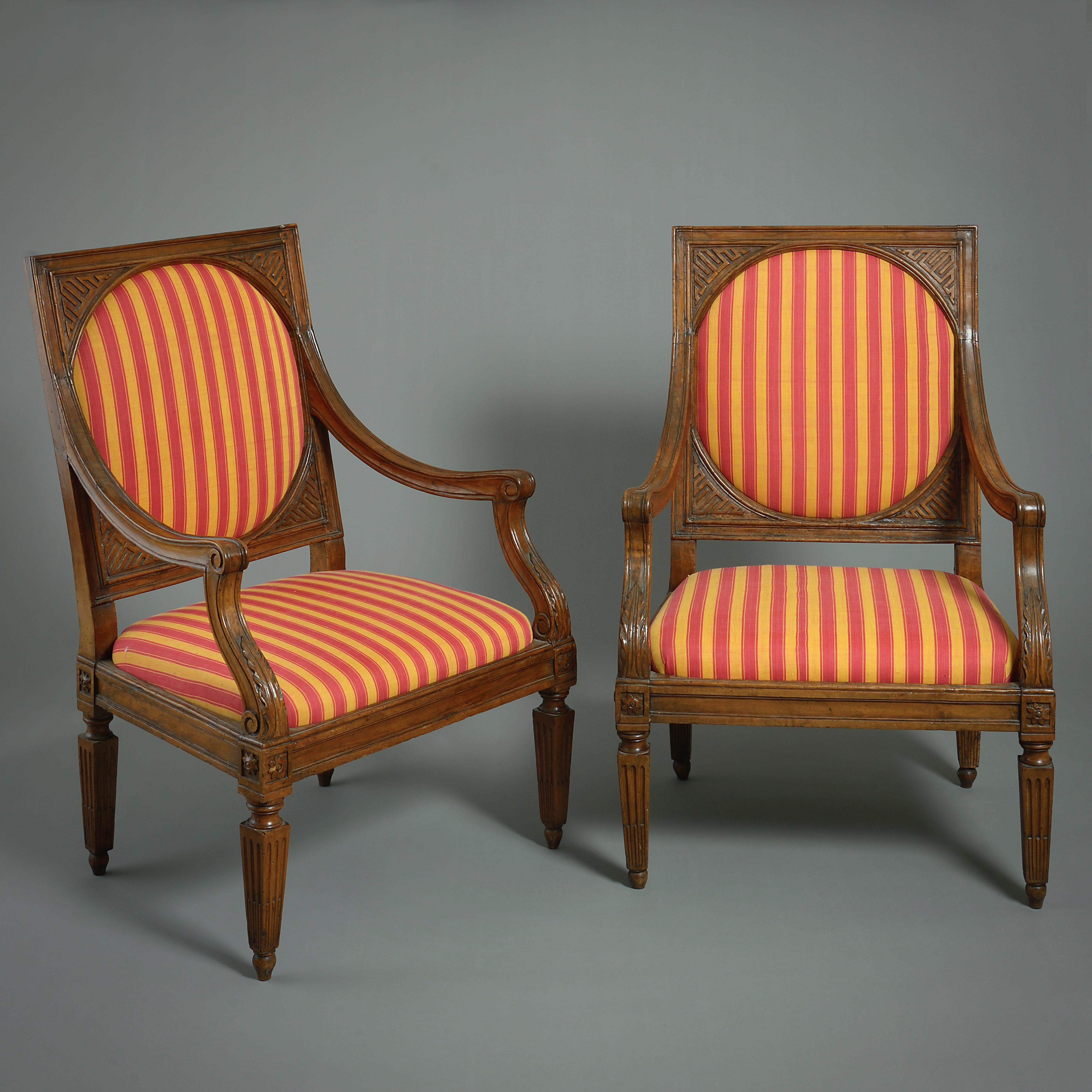 Walnut Pair of North Italian Armchairs For Sale
