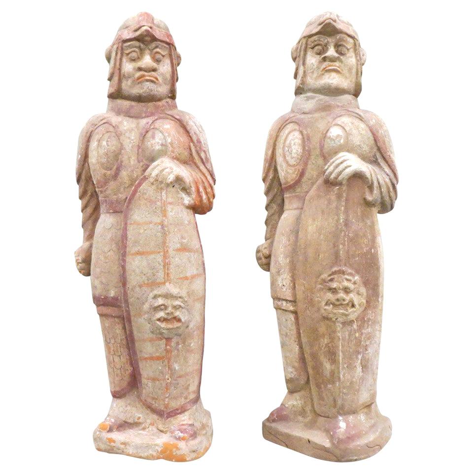 Pair of Northern Ch'i Dynasty Painted Pottery Warrior Guardians