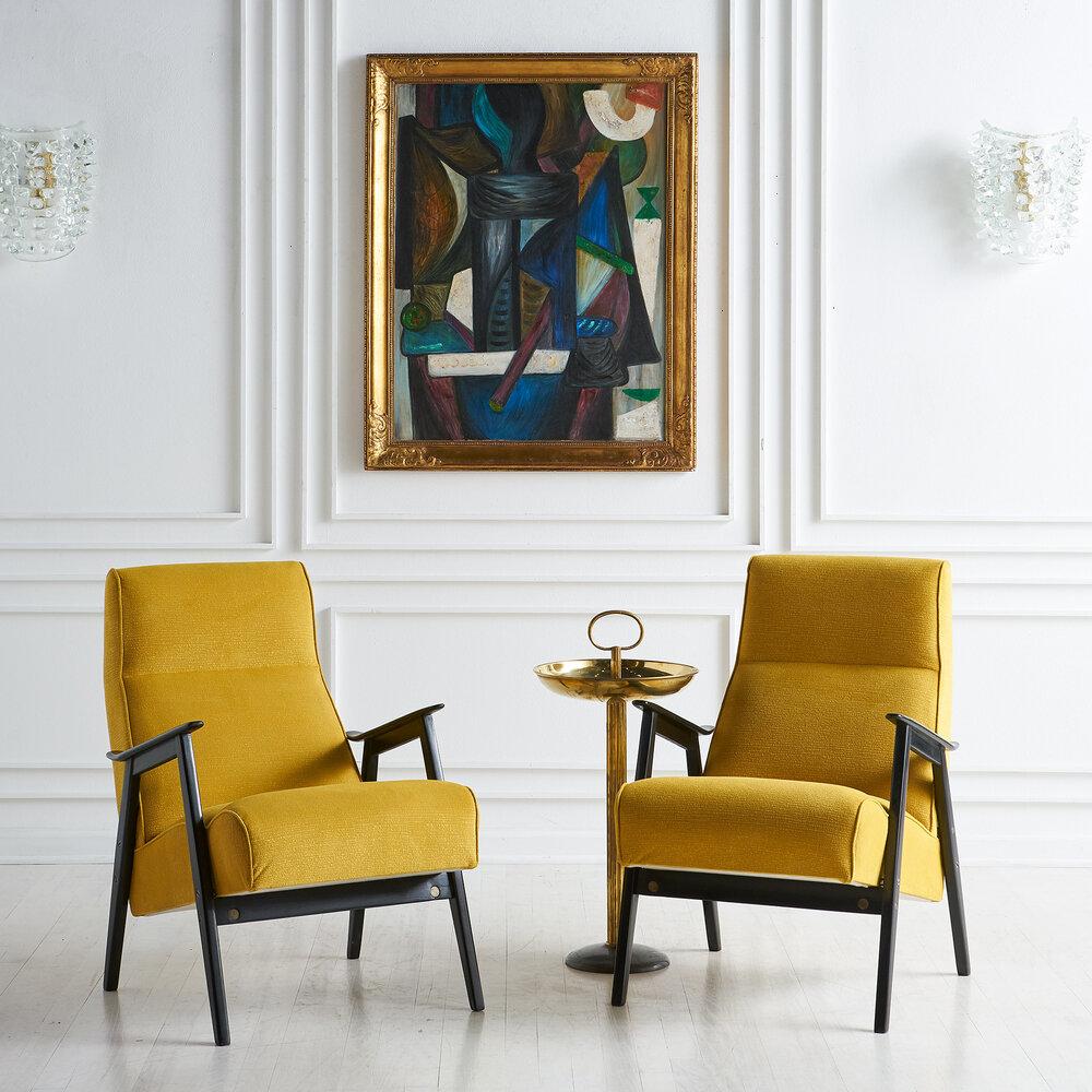 Pair of Northern European Black and Yellow Lounge Chairs 4