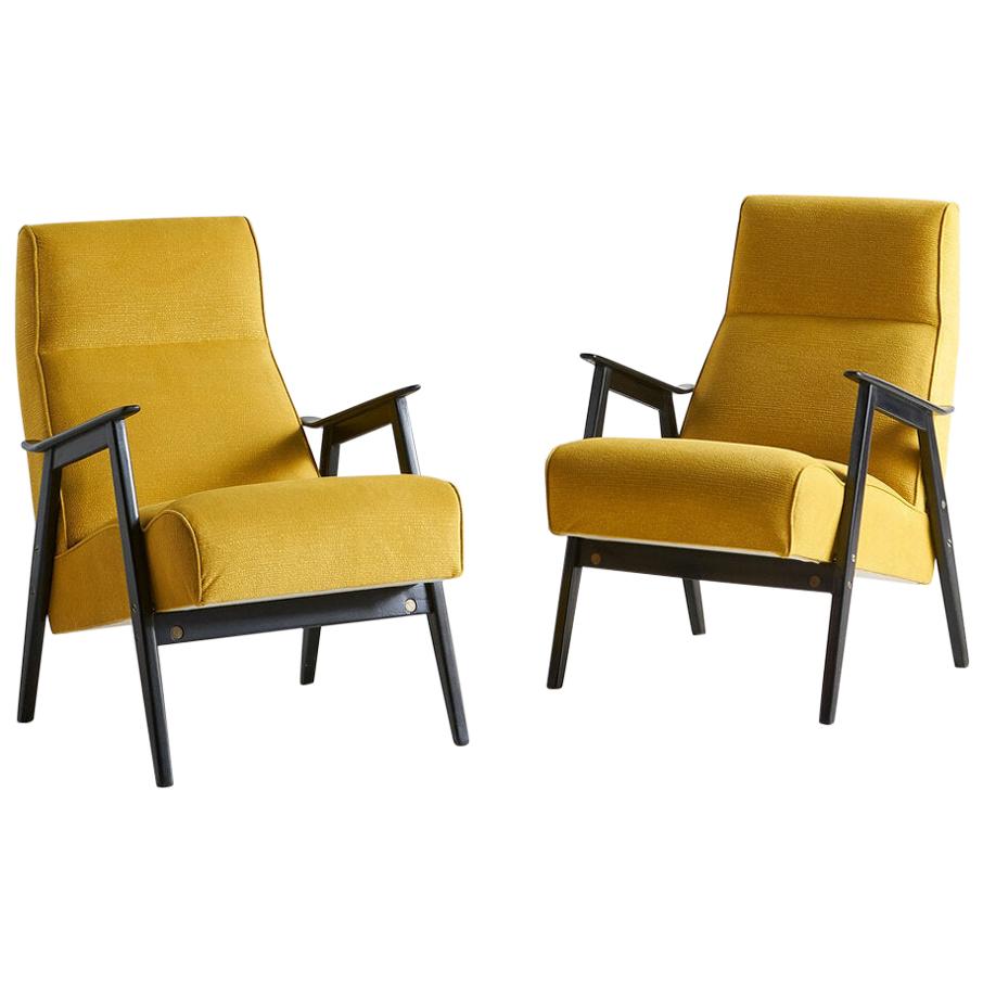 Pair of Northern European Black and Yellow Lounge Chairs