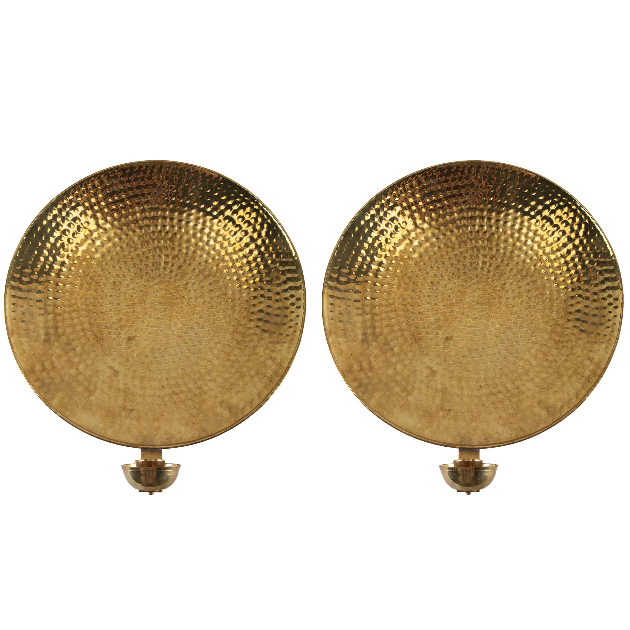 Pair of Northern European Hammered Brass Wall Candle Sconces, 1980s
