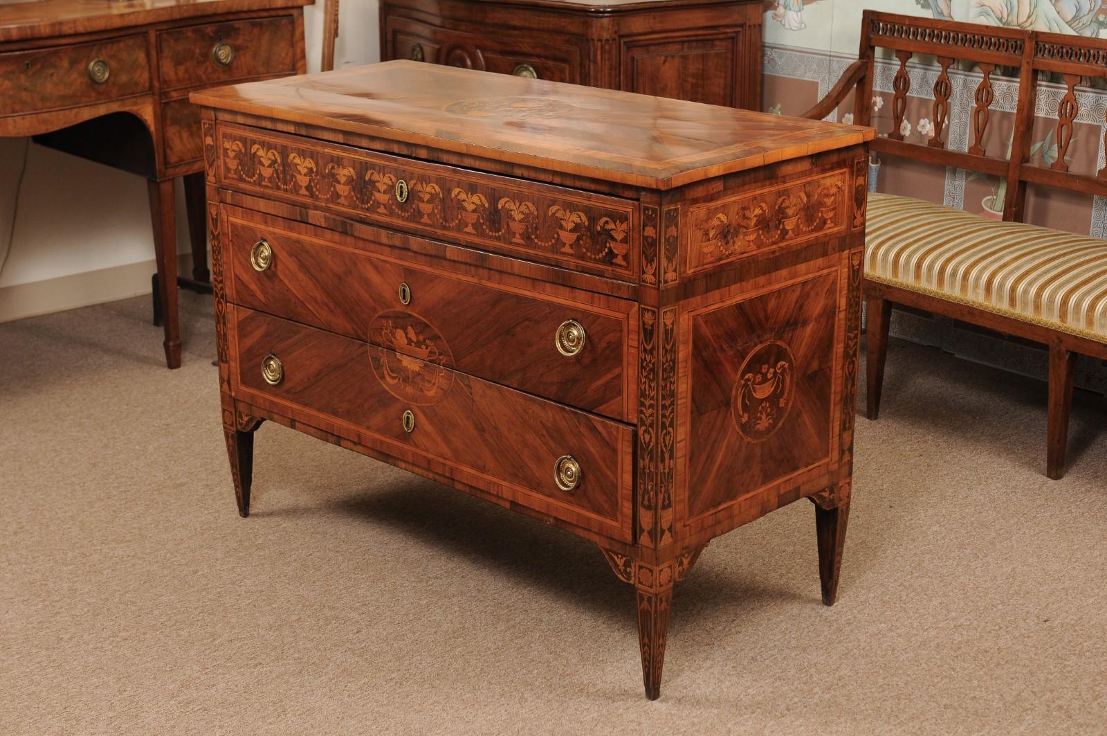 Pair of Northern Italian Neoclassical Marquetry Inlaid Commodes, circa 1800 8