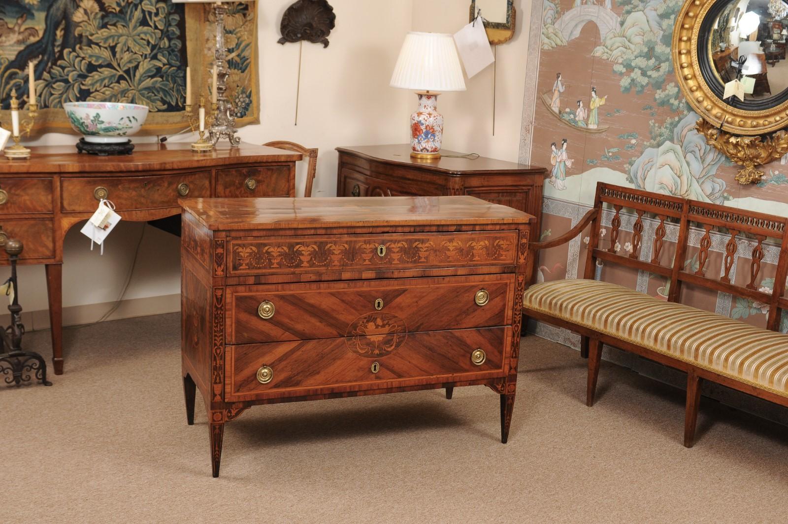 Pair of Northern Italian Neoclassical Marquetry Inlaid Commodes, circa 1800 11