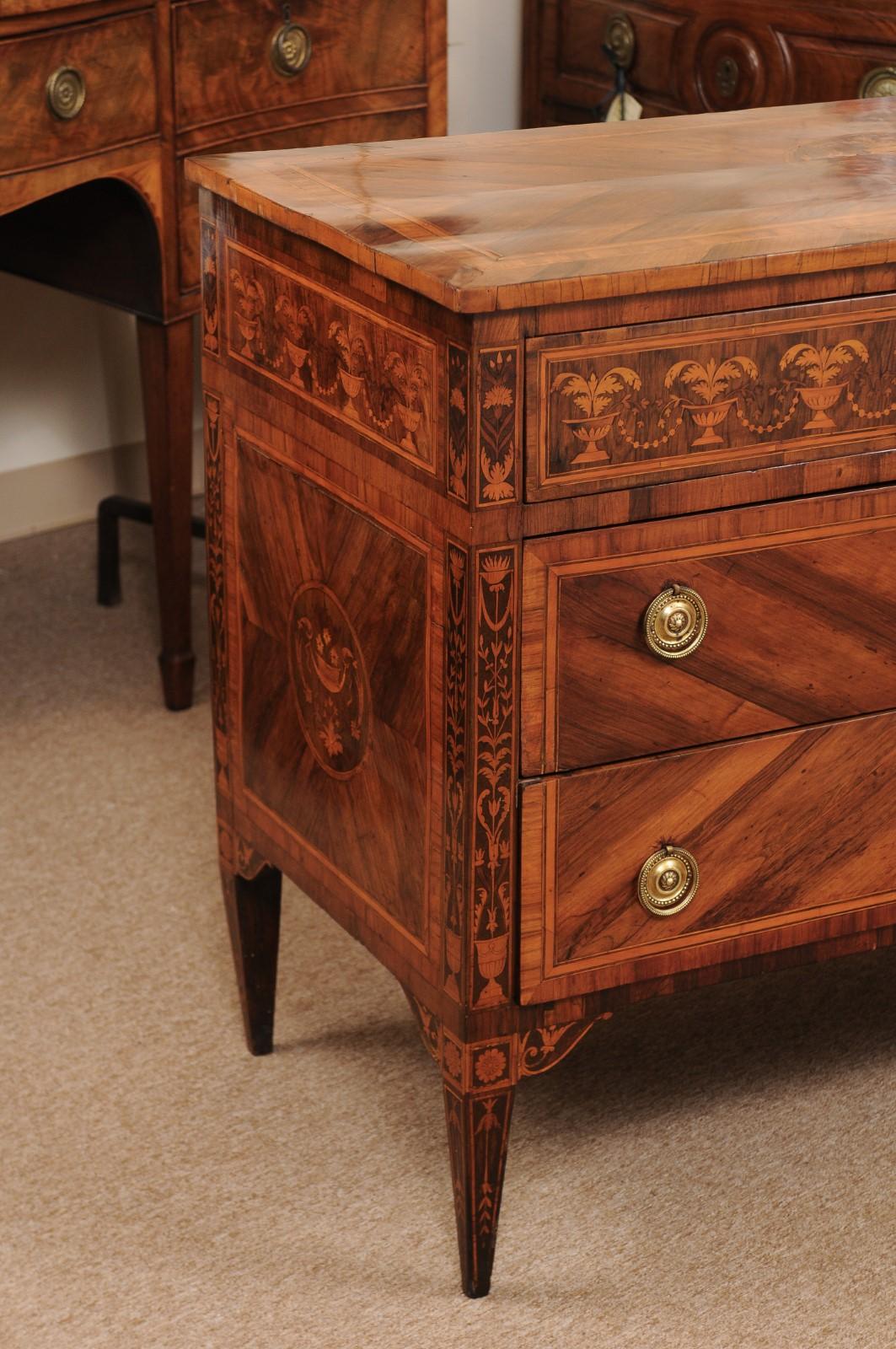 Pair of Northern Italian Neoclassical Marquetry Inlaid Commodes, circa 1800 12