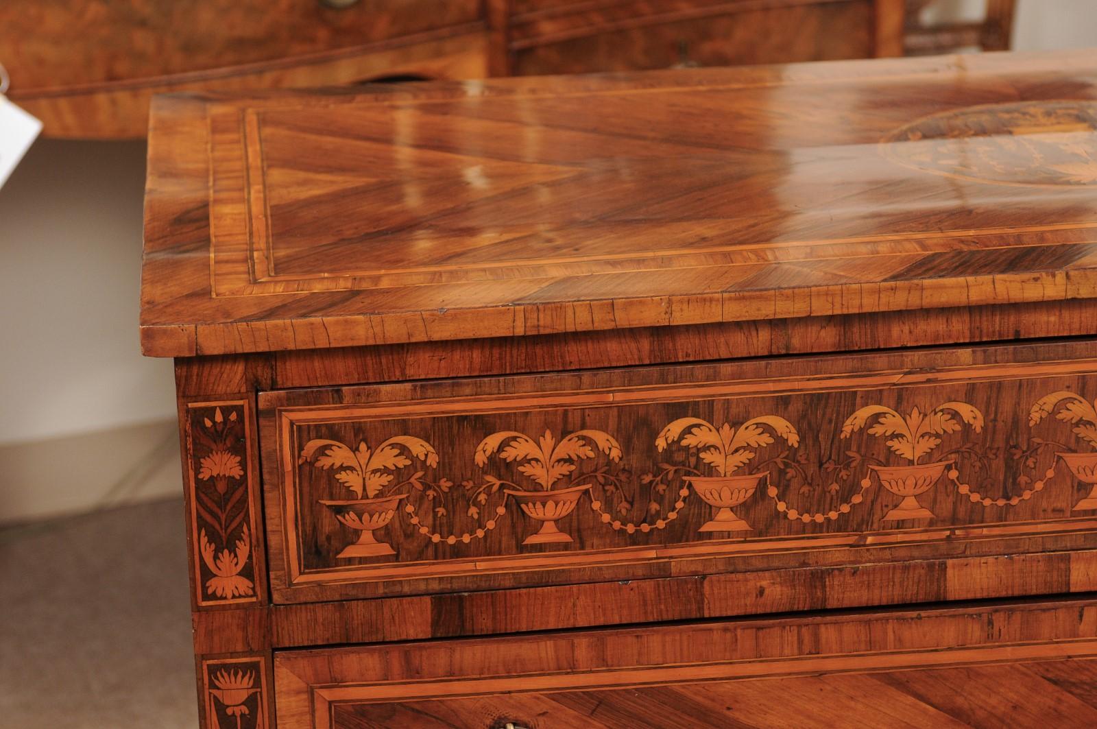 Pair of Northern Italian Neoclassical Marquetry Inlaid Commodes, circa 1800 13