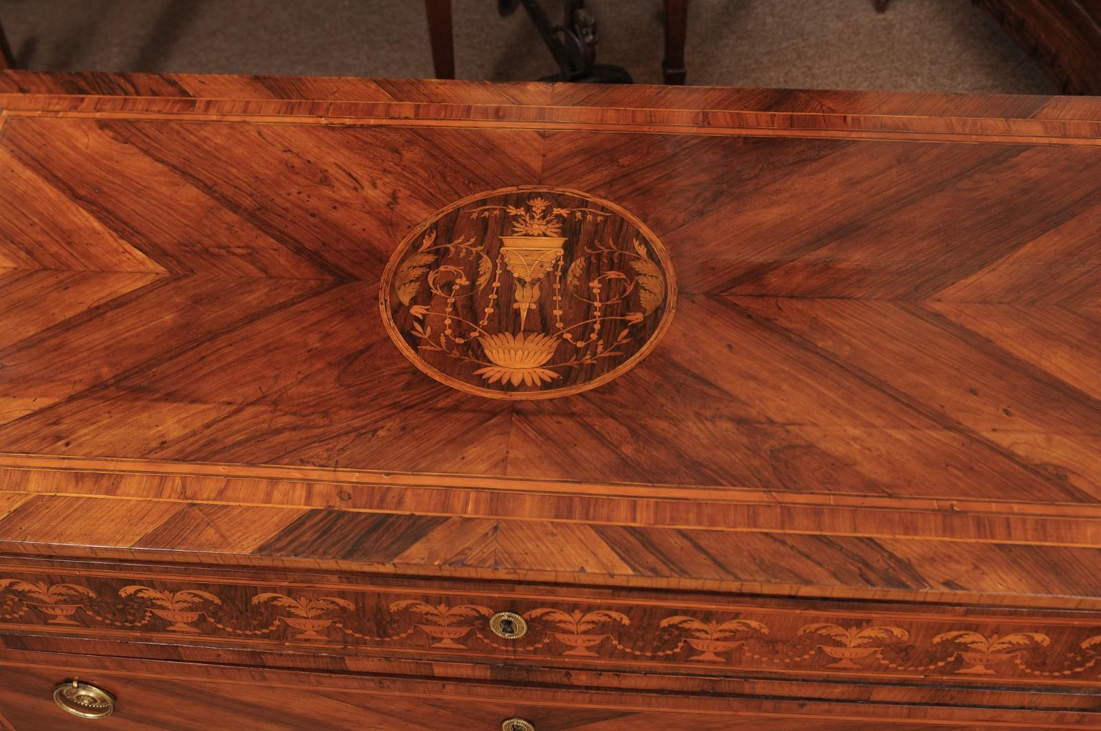 Pair of Northern Italian Neoclassical Marquetry Inlaid Commodes, circa 1800 14