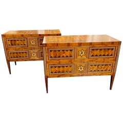 Pair of Northern Italian Star Inlaid Walnut Commodes Pair of Northern Italian Star Inlaid Walnut Commodes