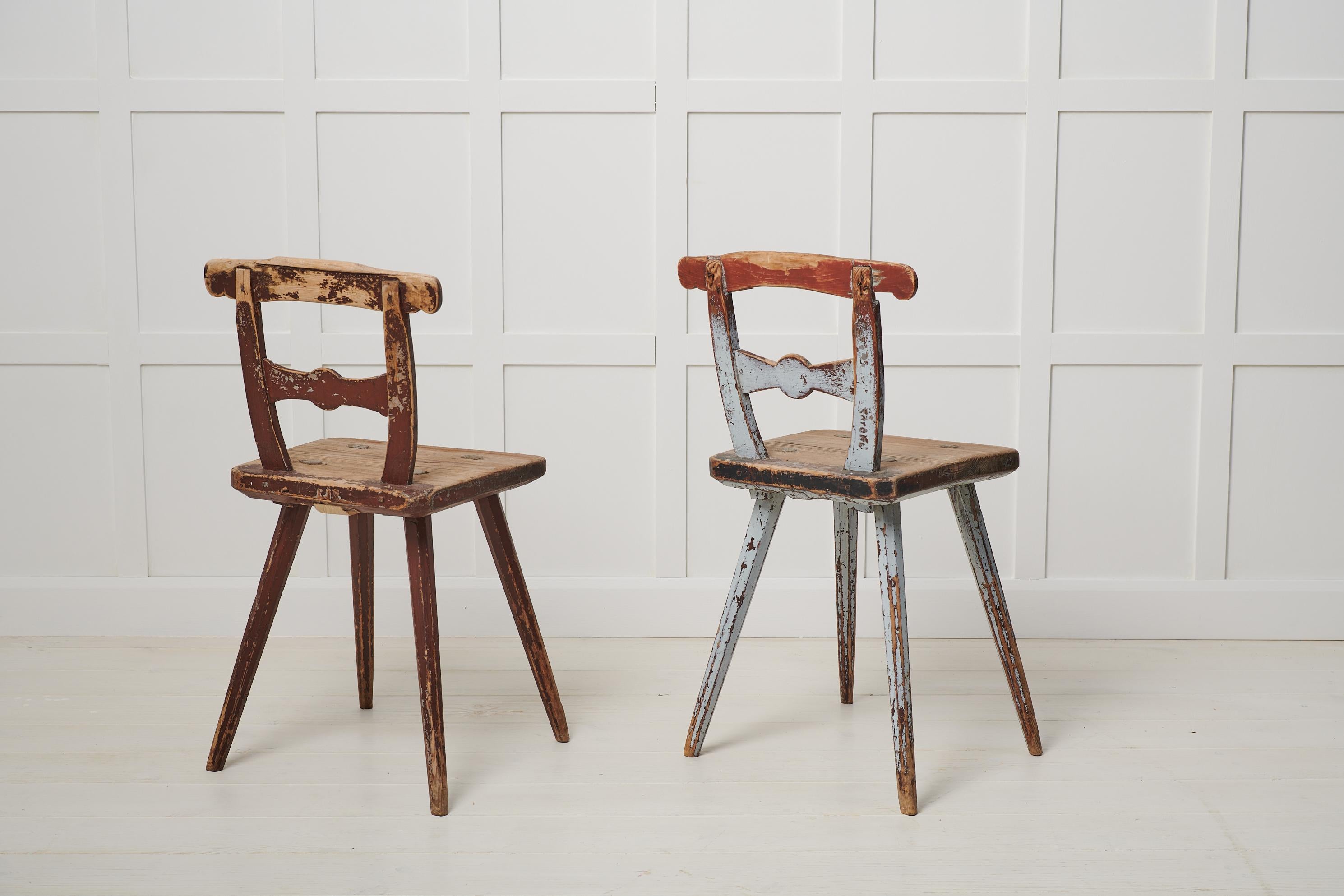 Hand-Crafted Pair of Northern Swedish Charming Folk Art Chairs 