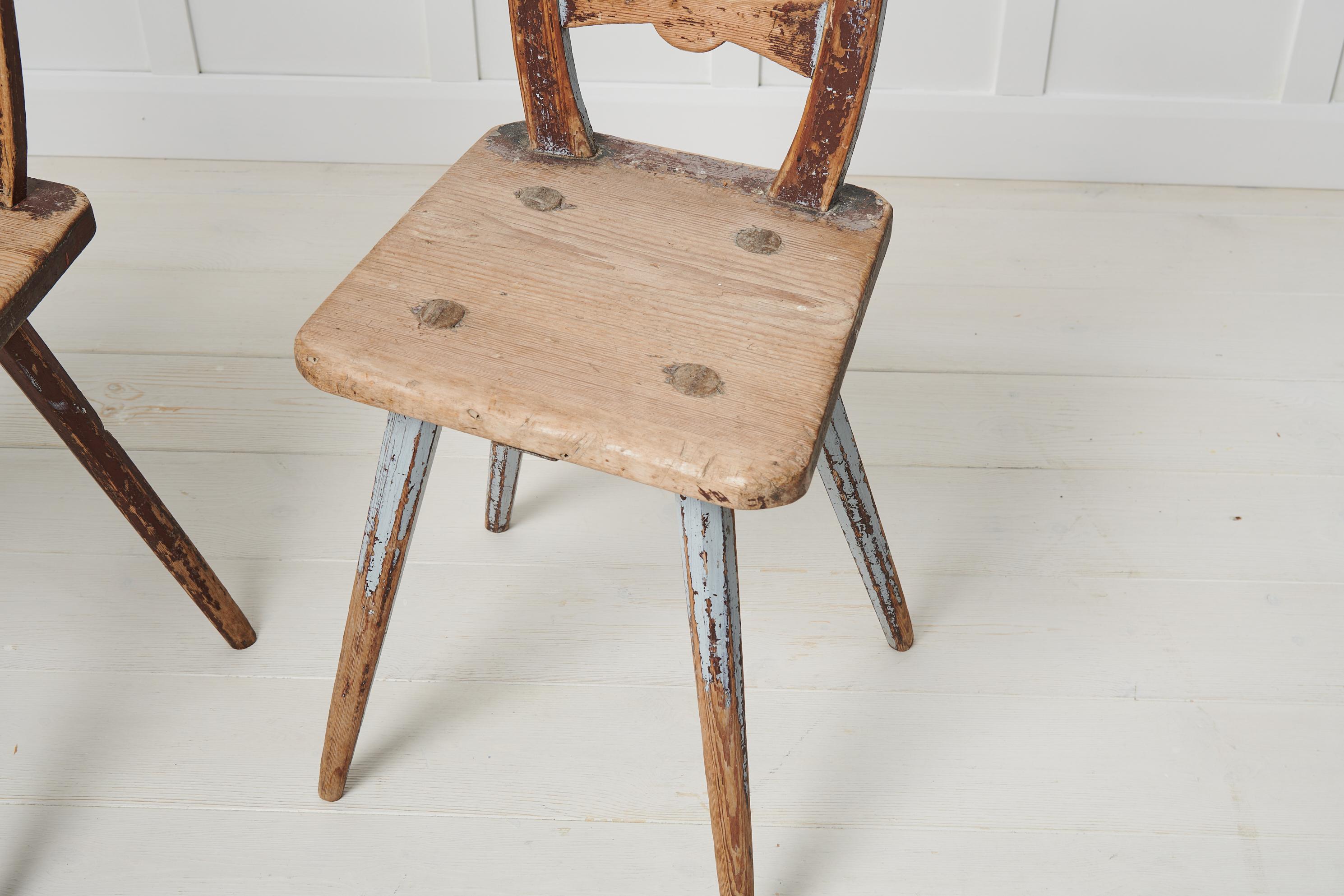 Pair of Northern Swedish Charming Folk Art Chairs  2