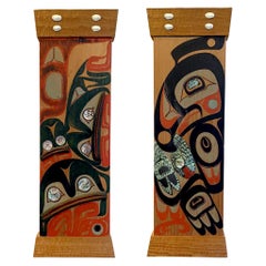 Pair of Northwest Coast Native Carved and Painted Cedar Panels