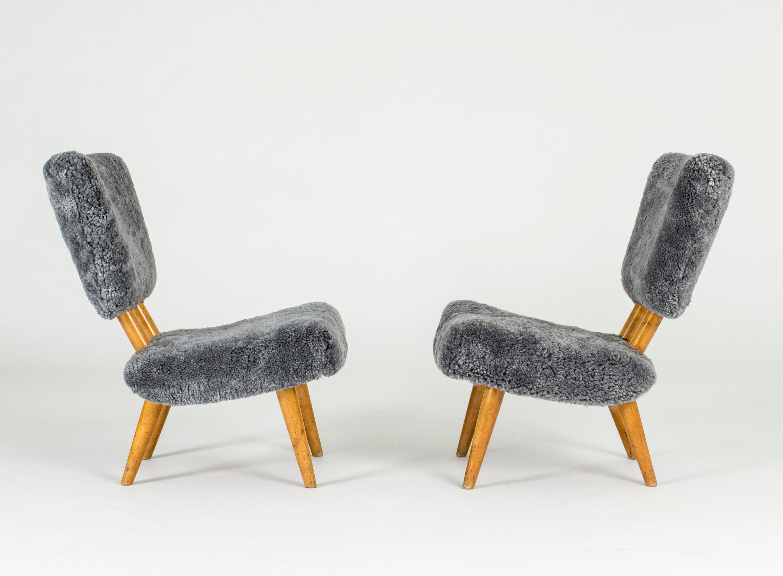 Scandinavian Modern Pair of Norwegian 1940s Sheepskin Chairs For Sale