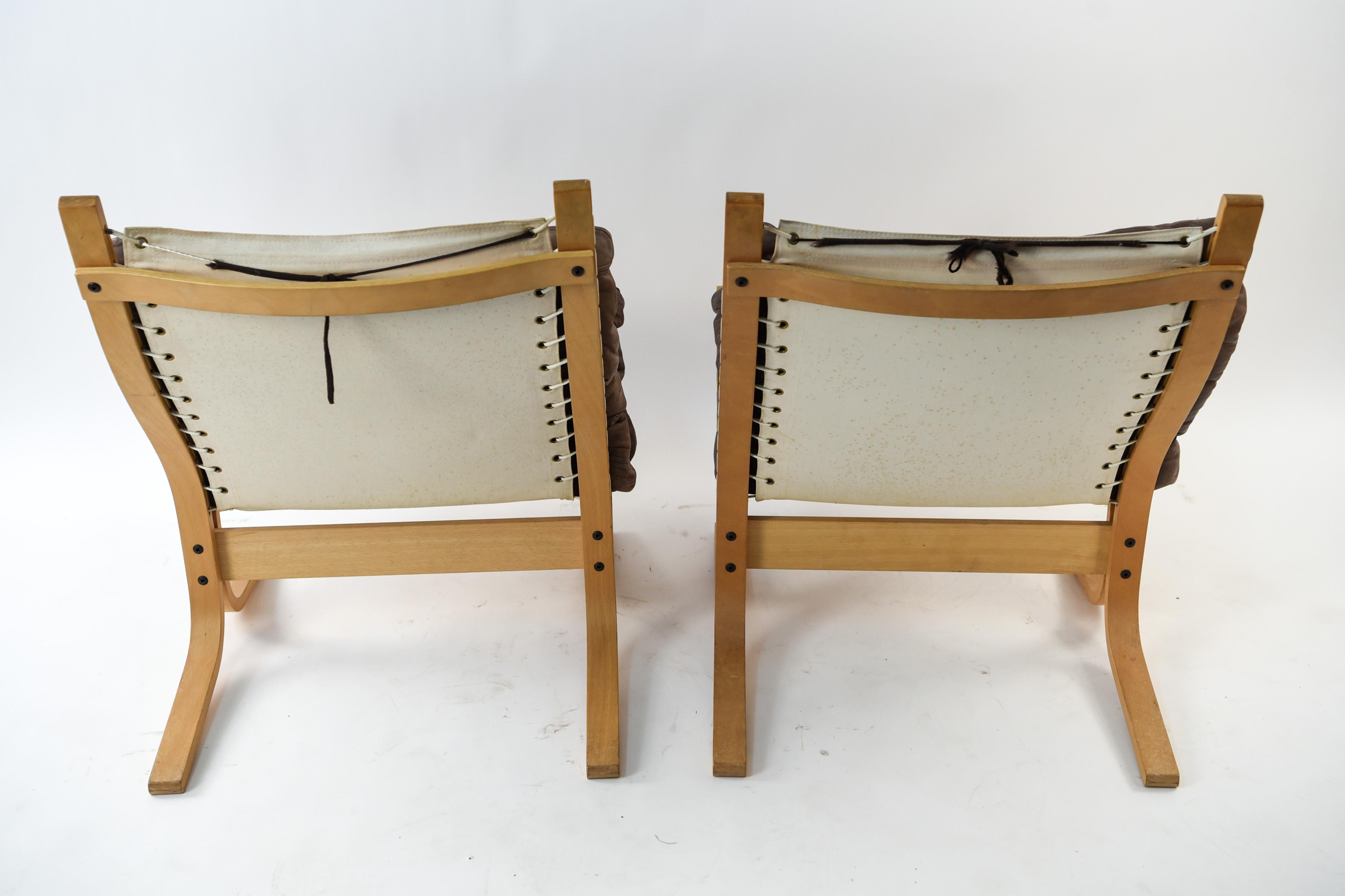 Pair of Norwegian Ingmar Relling for Westnofa Brown Leather Siesta Chairs 5