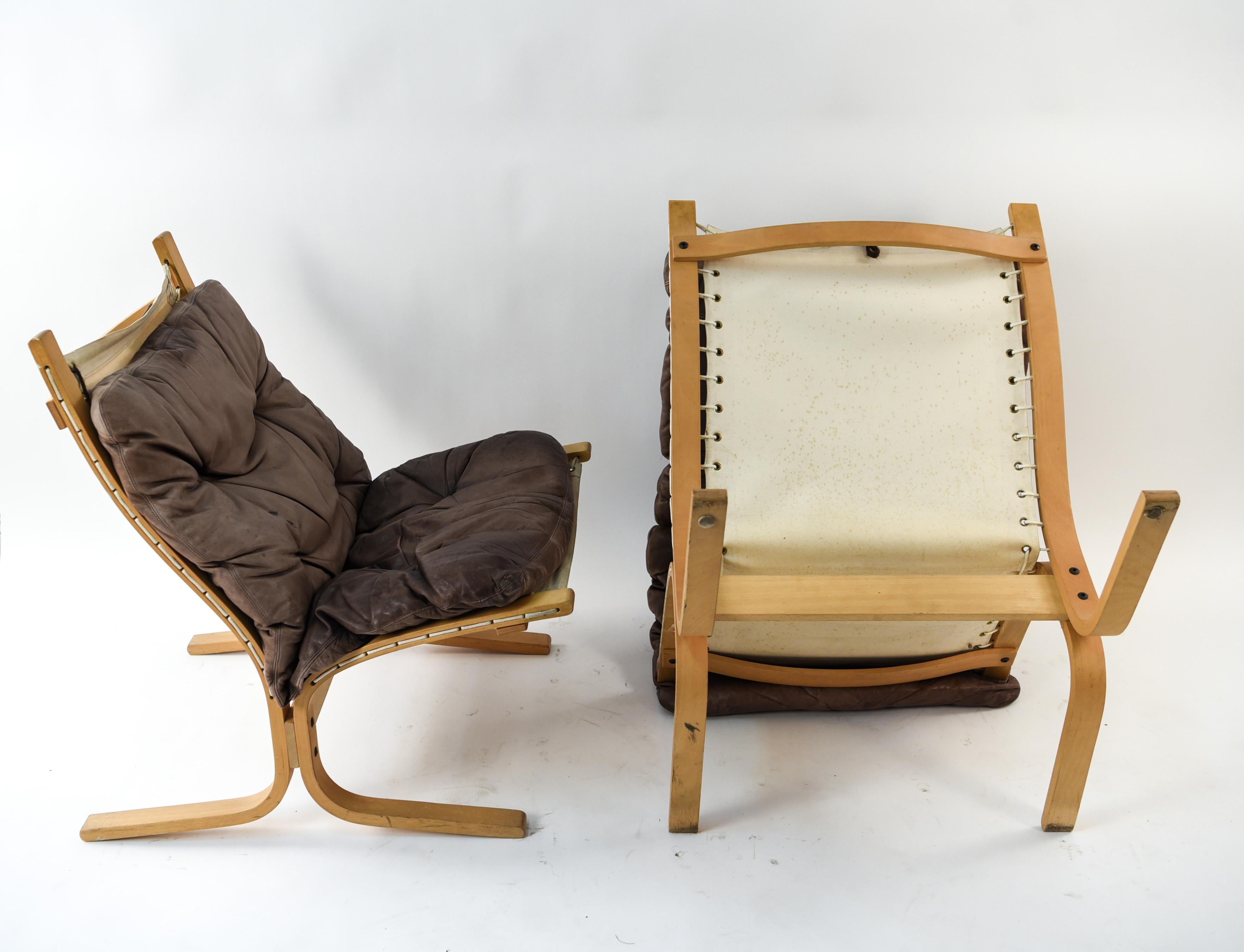 Pair of Norwegian Ingmar Relling for Westnofa Brown Leather Siesta Chairs 8