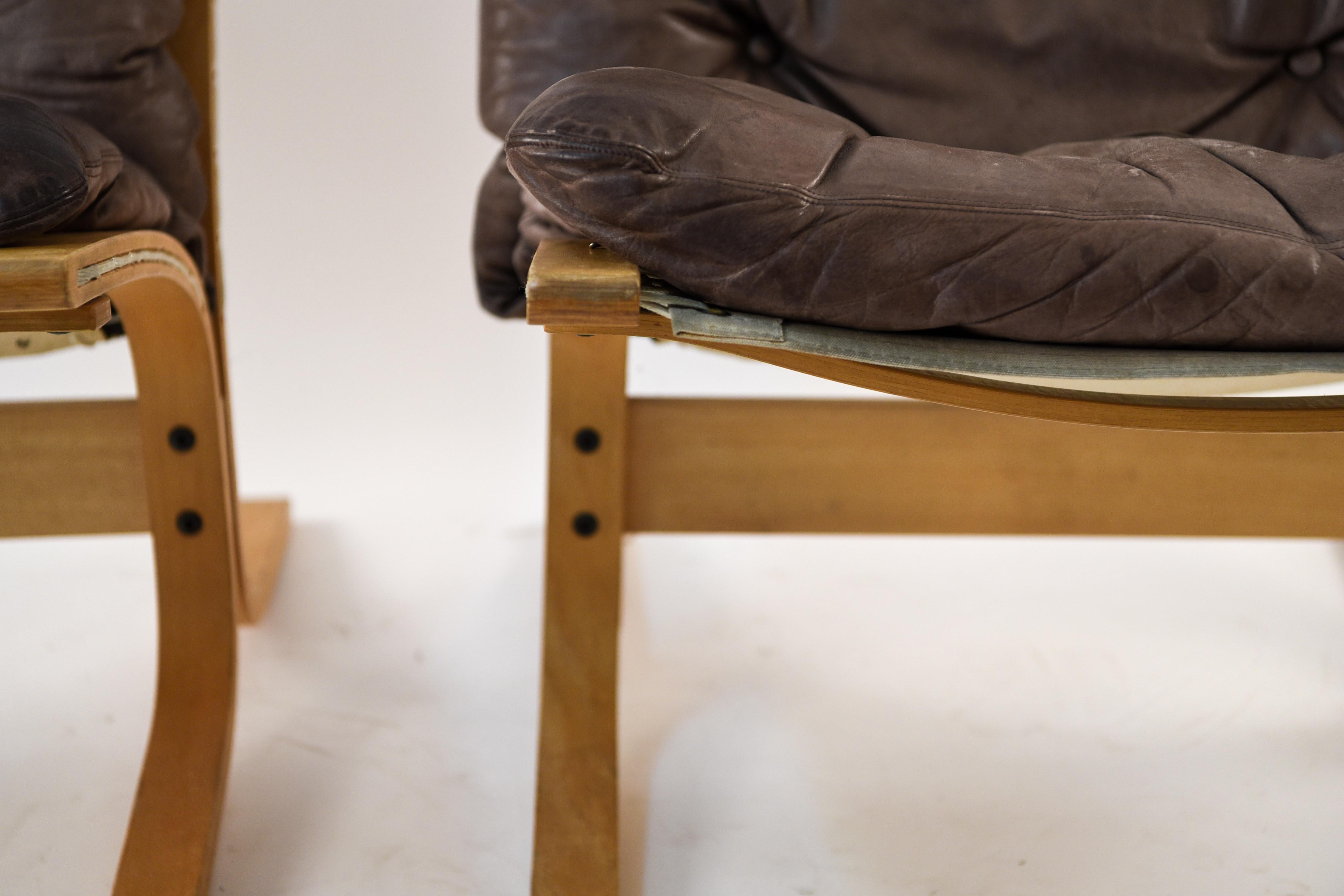 Northern Irish Pair of Norwegian Ingmar Relling for Westnofa Brown Leather Siesta Chairs