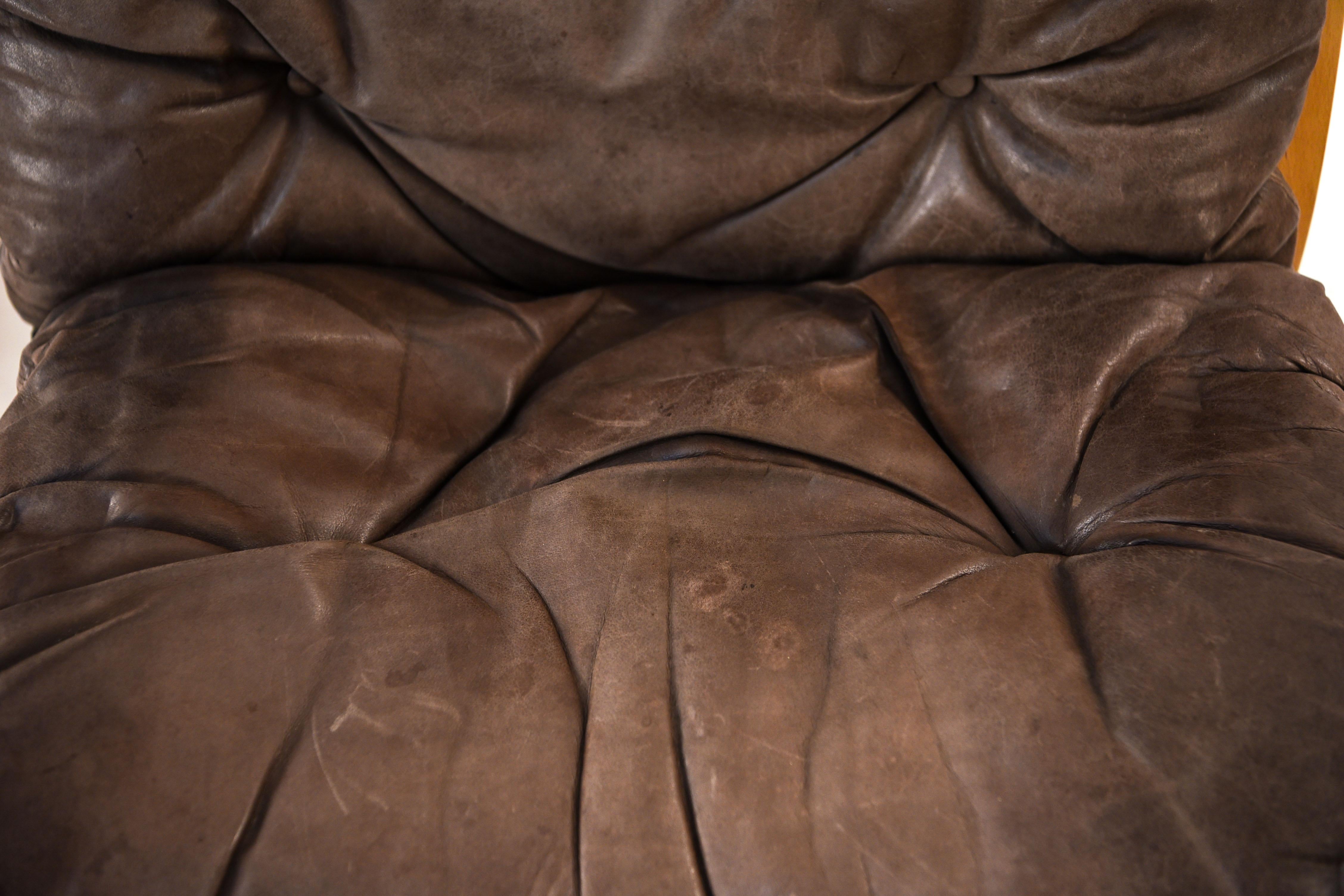Pair of Norwegian Ingmar Relling for Westnofa Brown Leather Siesta Chairs 3