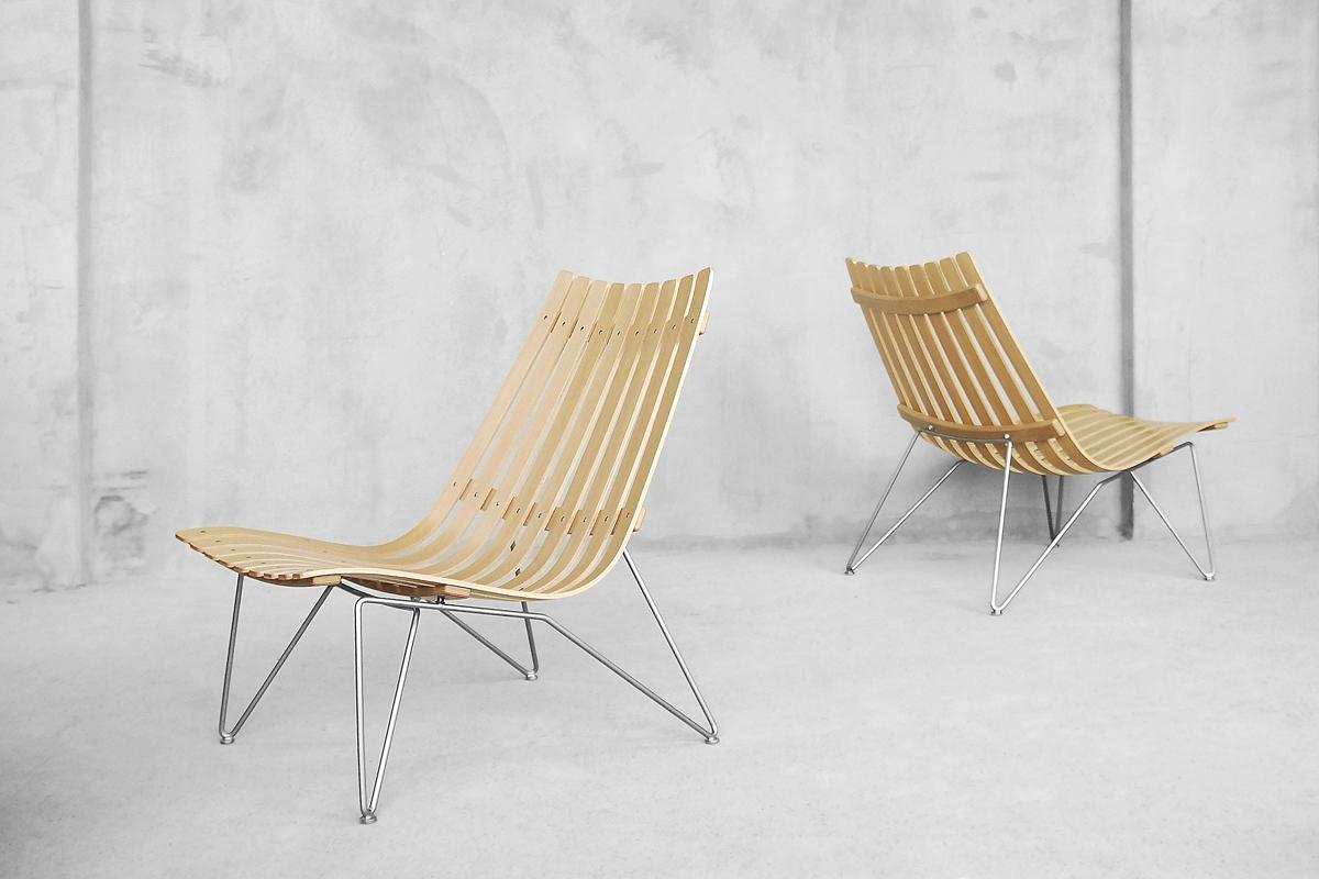 Acier Paire de fauteuils scandinaves Scandia de Hans Brattrud pour Fjordfiesta, années 2000 en vente