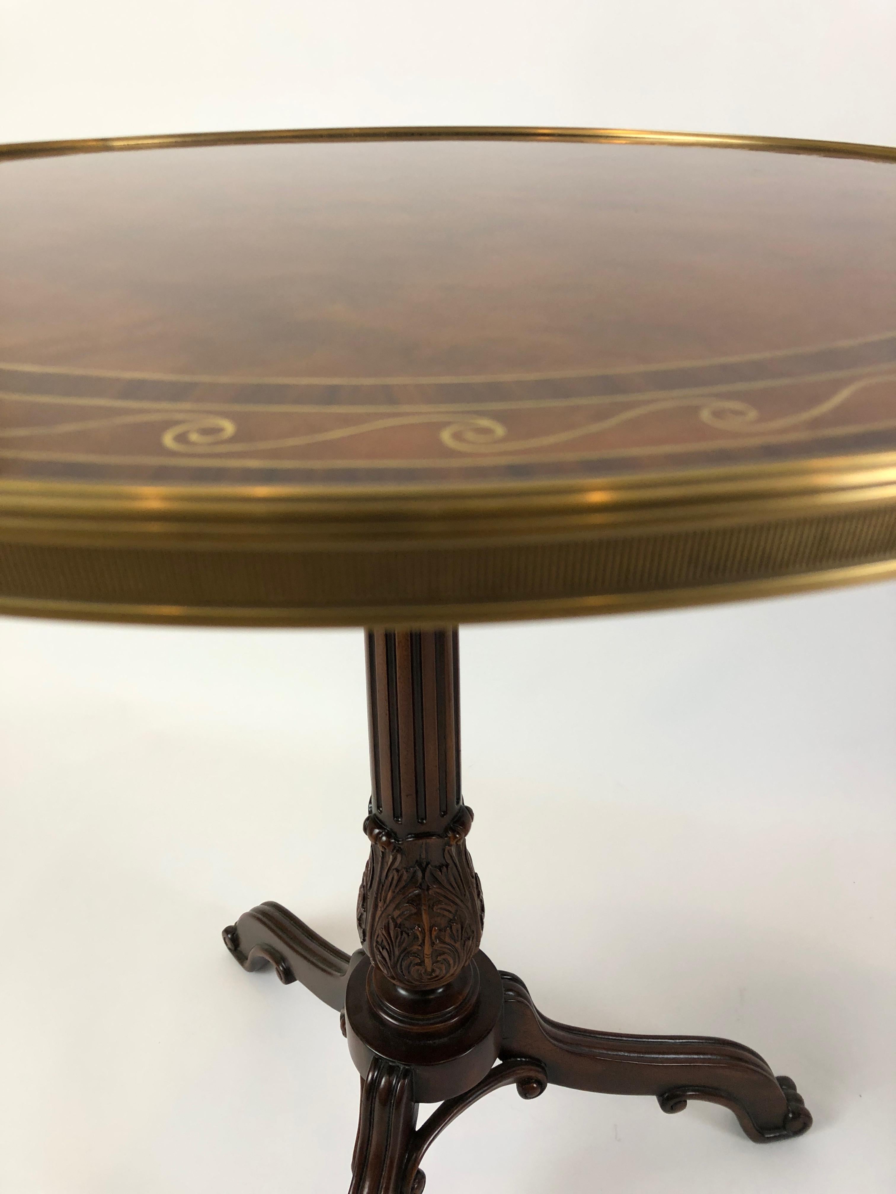 Neoclassical Pair of Noteworthy Theodore Alexander Burl and Zebrawood Round Side Tables