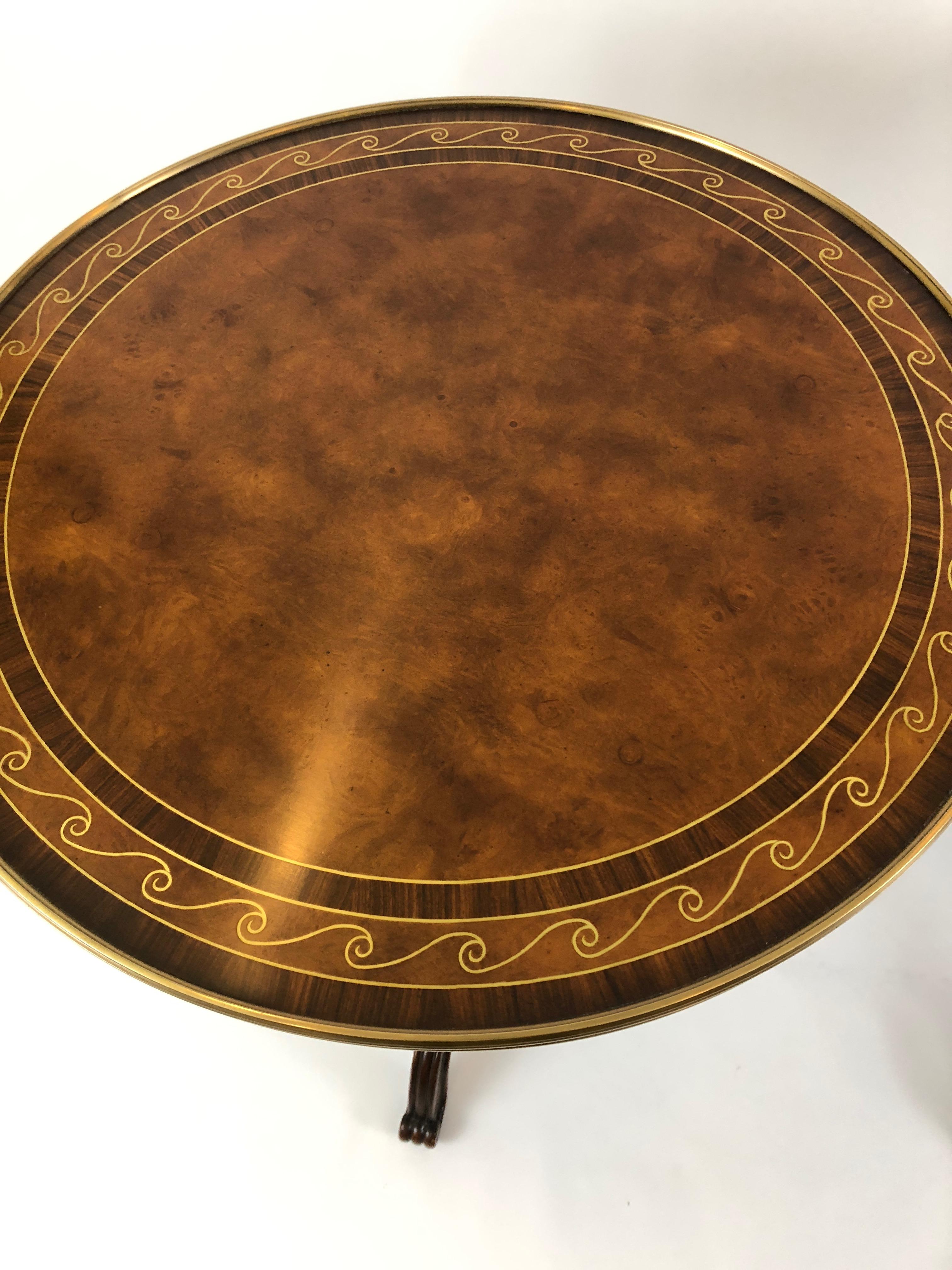 American Pair of Noteworthy Theodore Alexander Burl and Zebrawood Round Side Tables