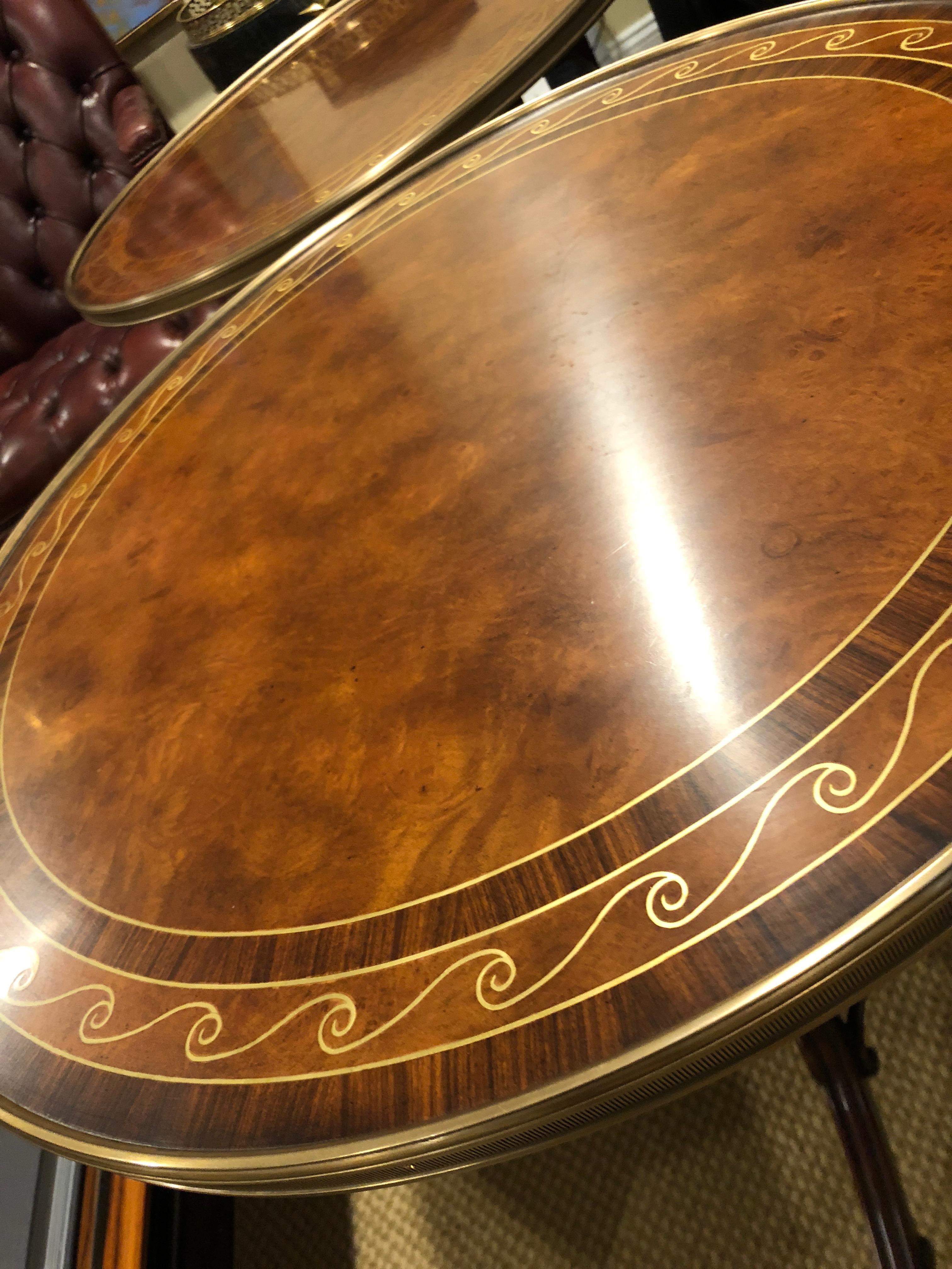 Pair of Noteworthy Theodore Alexander Burl and Zebrawood Round Side Tables In Excellent Condition In Hopewell, NJ