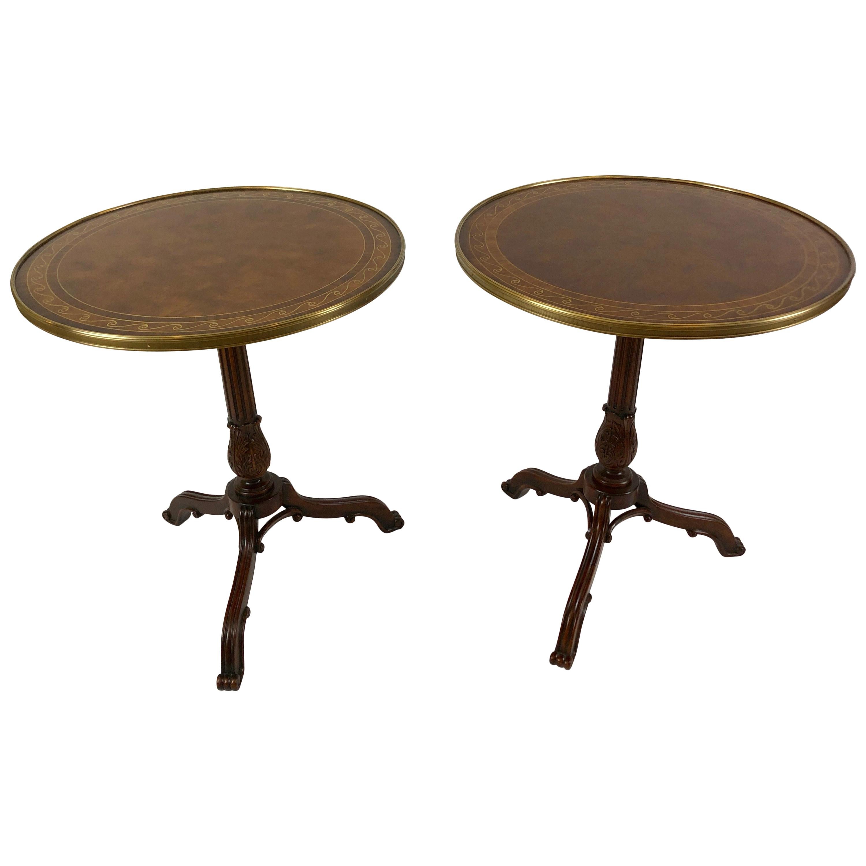 Pair of Noteworthy Theodore Alexander Burl and Zebrawood Round Side Tables