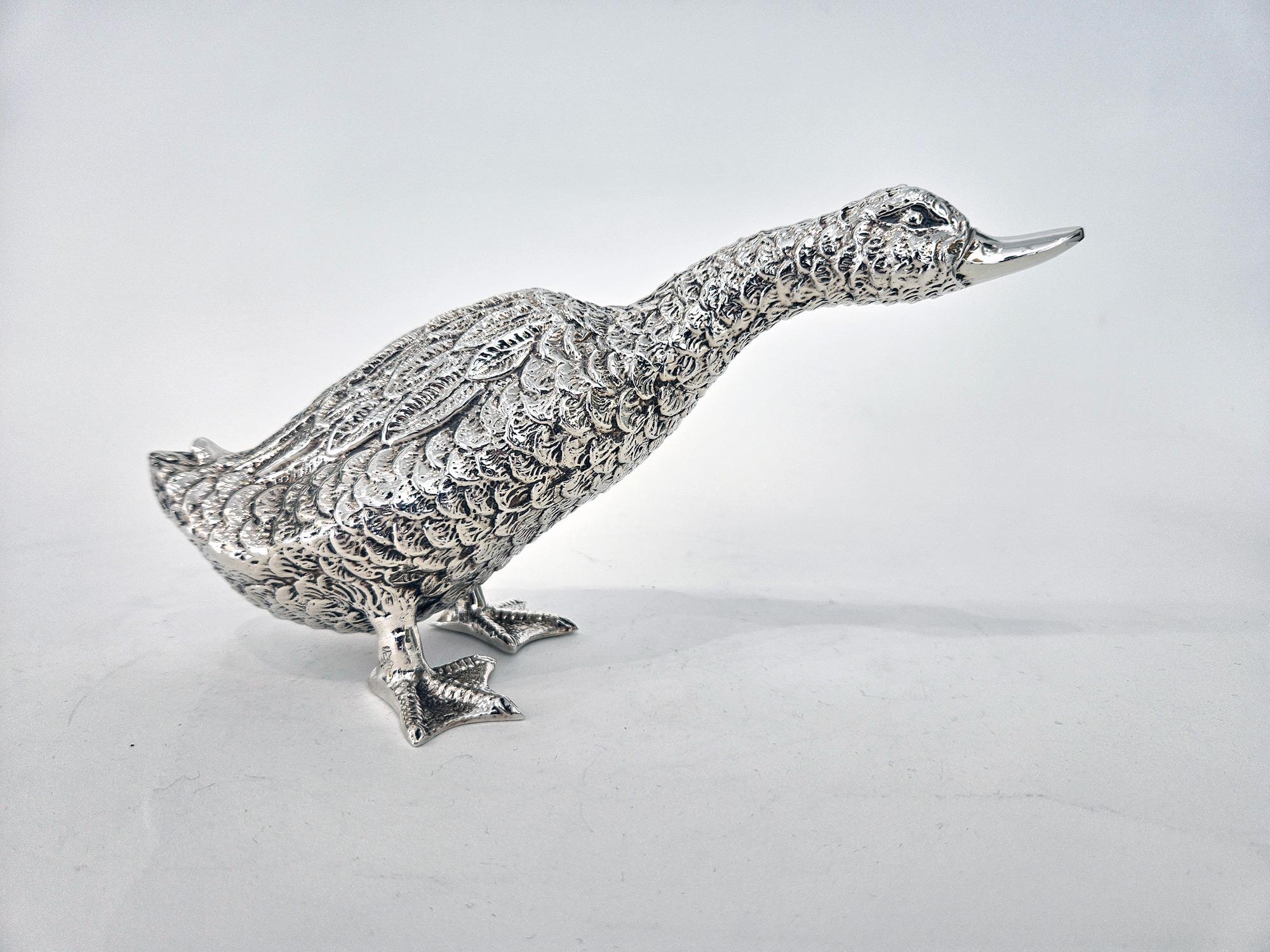 Paar versilberte Bronzegeweihe oder Mallard-Enten, Spanien, um 1970 (Versilberung) im Angebot