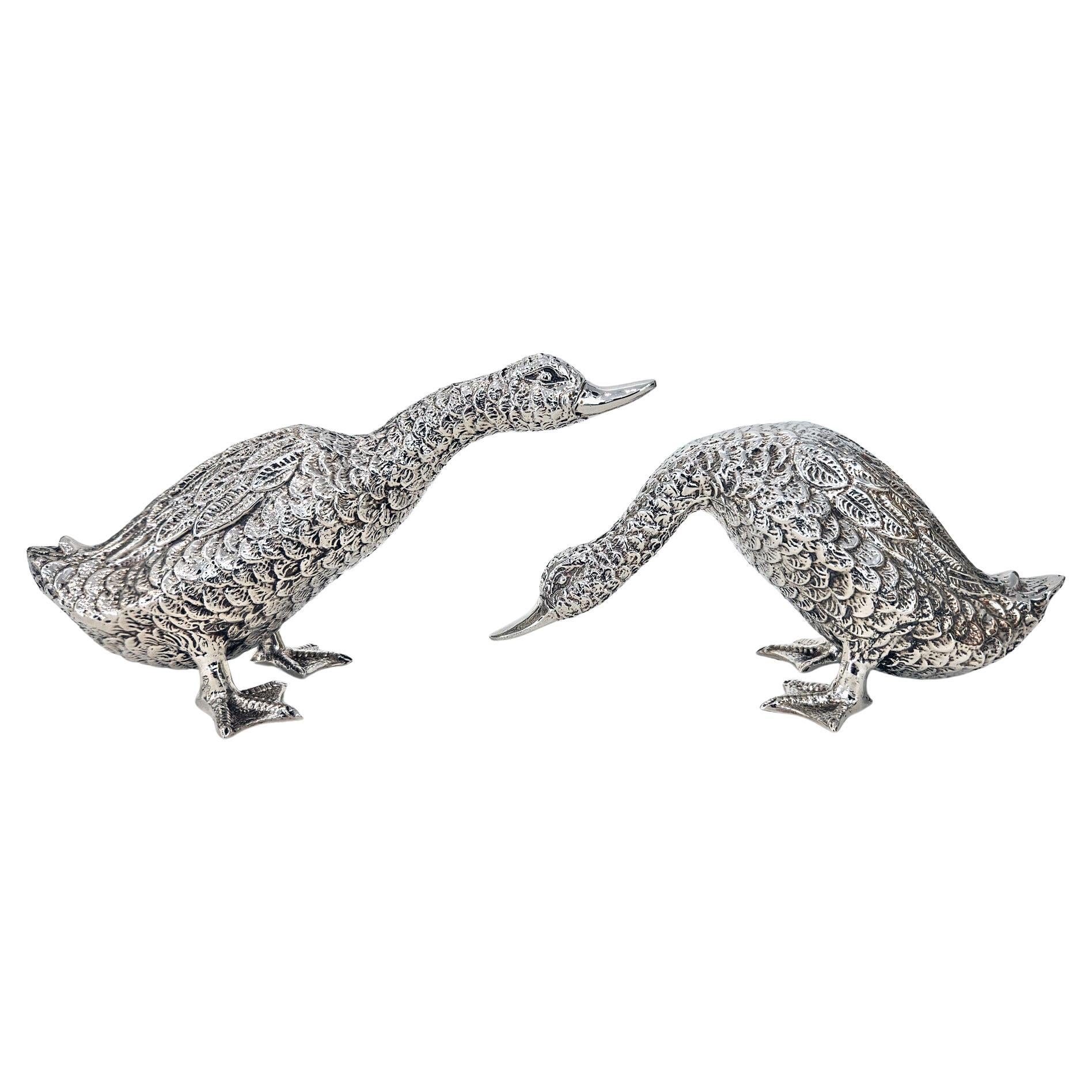Paar versilberte Bronzegeweihe oder Mallard-Enten, Spanien, um 1970