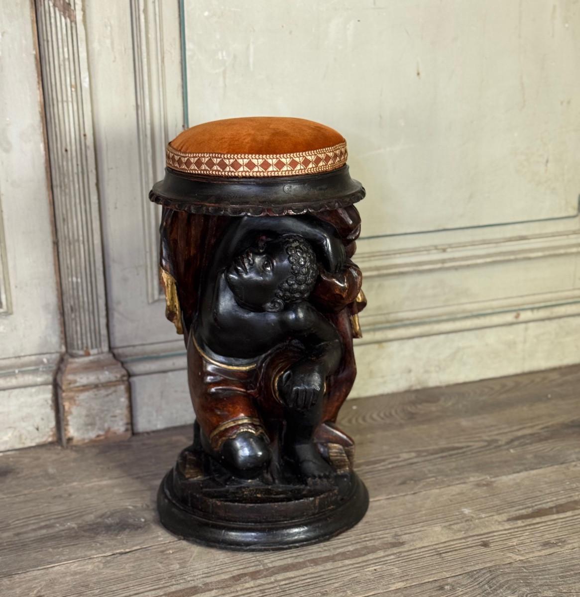 Paar nubische Hocker, polychrome Skulpturen, Venedig, um 1880 im Angebot 1