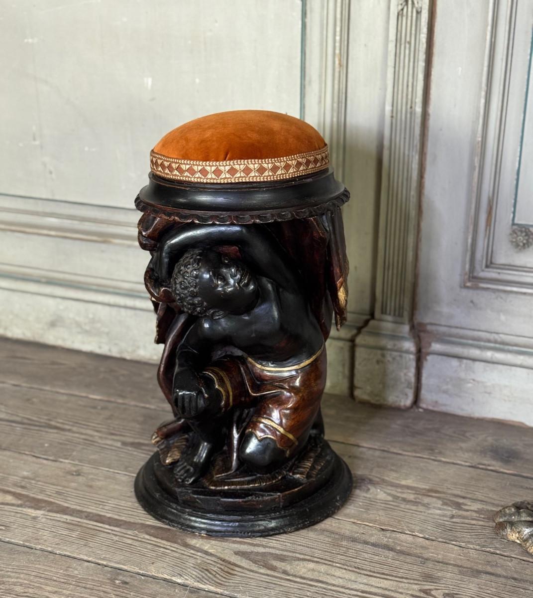 Paar nubische Hocker, polychrome Skulpturen, Venedig, um 1880 im Angebot 2