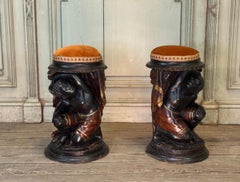Paar nubische Hocker, polychrome Skulpturen, Venedig, um 1880