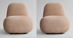 Pair of Nubuck Leather Lounge Chairs, 1970s Space Age Style
