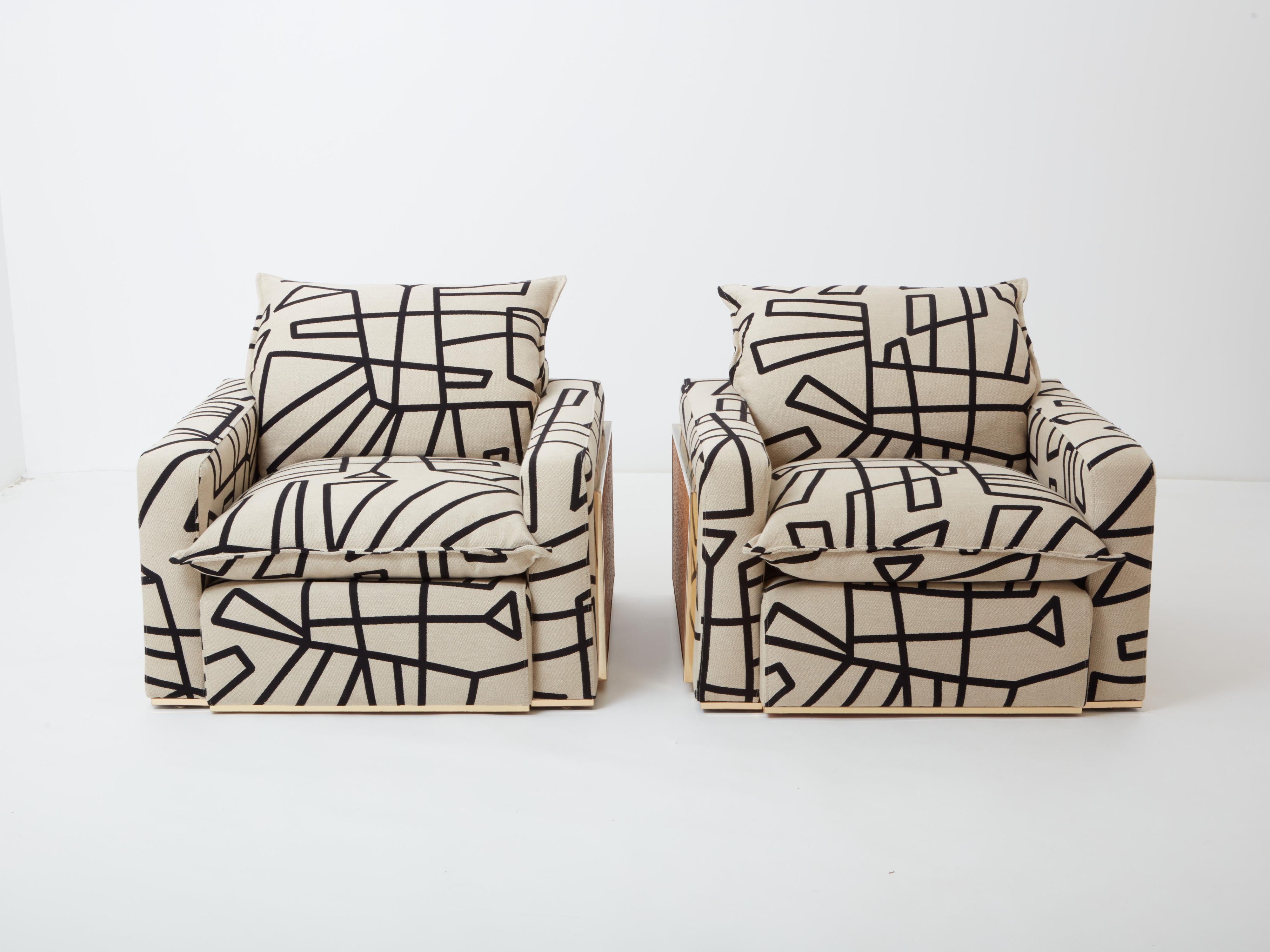 italien Paire de fauteuils tapissés en laiton et cannage Nucci Valsecchi des années 1970 en vente